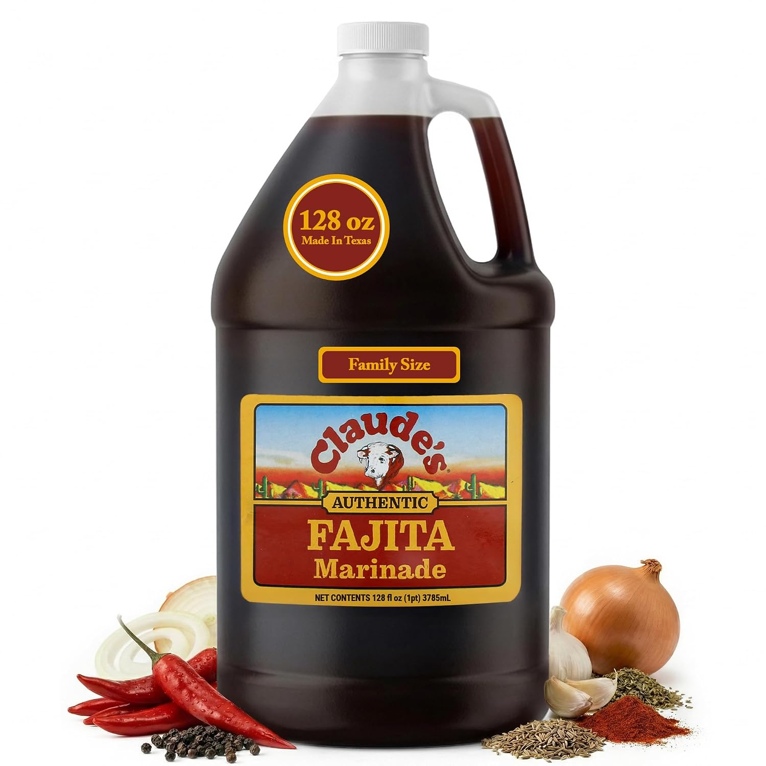 Claude's BBQ Brisket Marinade Sauce, Gluten Free Texas Style, 128 oz | Restaurant-size gallon of smoky Texas tenderizing brisket marinade - all natural & gluten free.