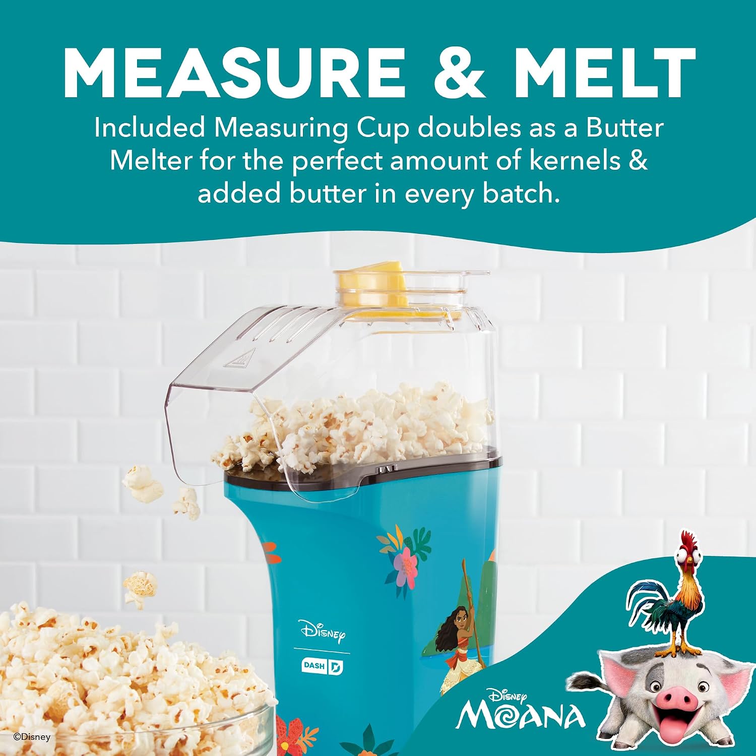 Dash Fresh Pop Popcorn Maker, 16-Cup Hot Air Popper, Aqua | Electric Popcorn Machine, Oil-Free Air Popped Popcorn, Built-In Measuring Cup & Butter Melting Tray, Movie Night Snacks