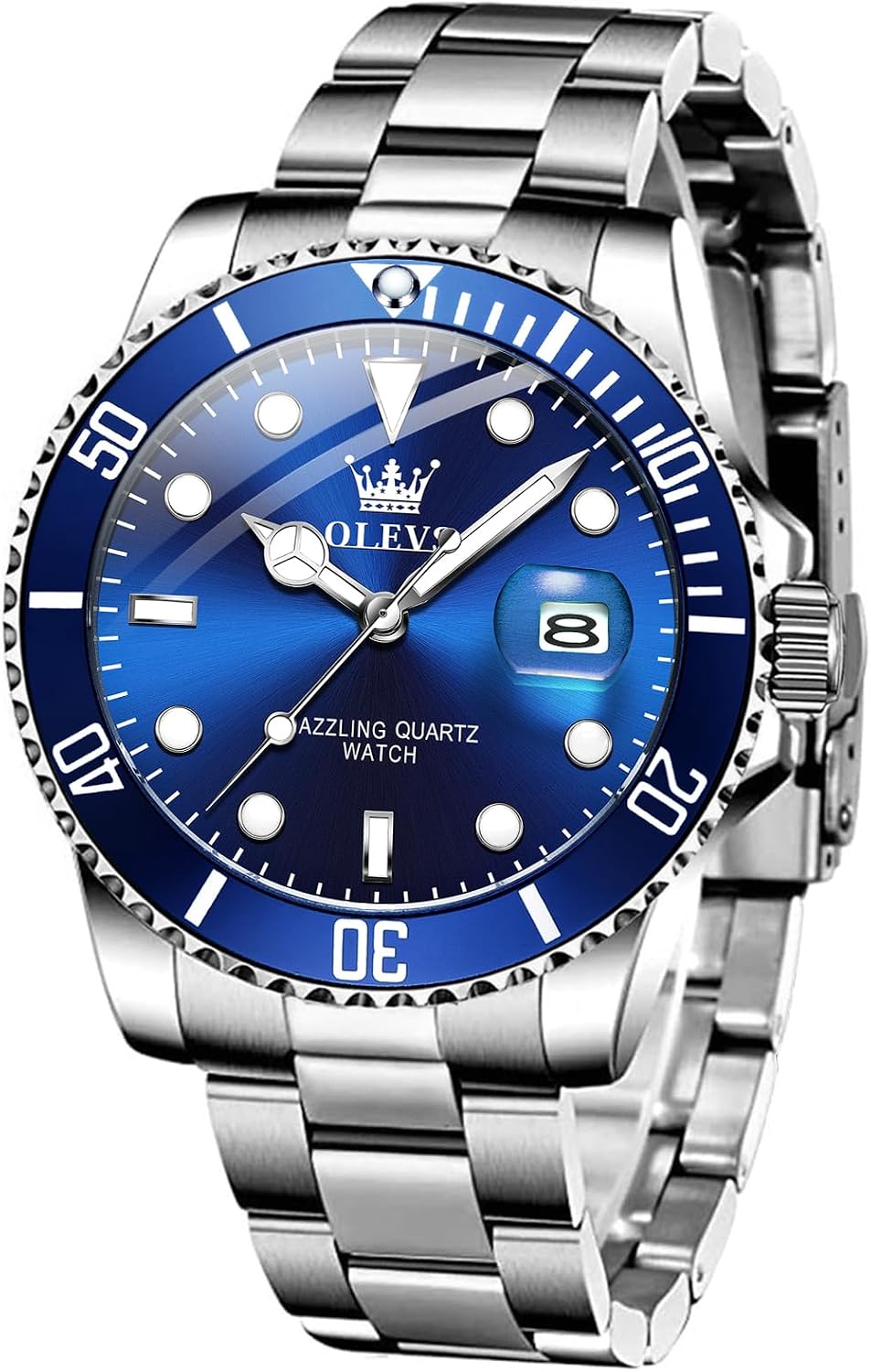 OLEVS Watches for Men,Classic Luxury Big Face Men Watches, Silver Dress Stainless Steel Men Wrist Watch with Luminous Analog Relojes para Hombres