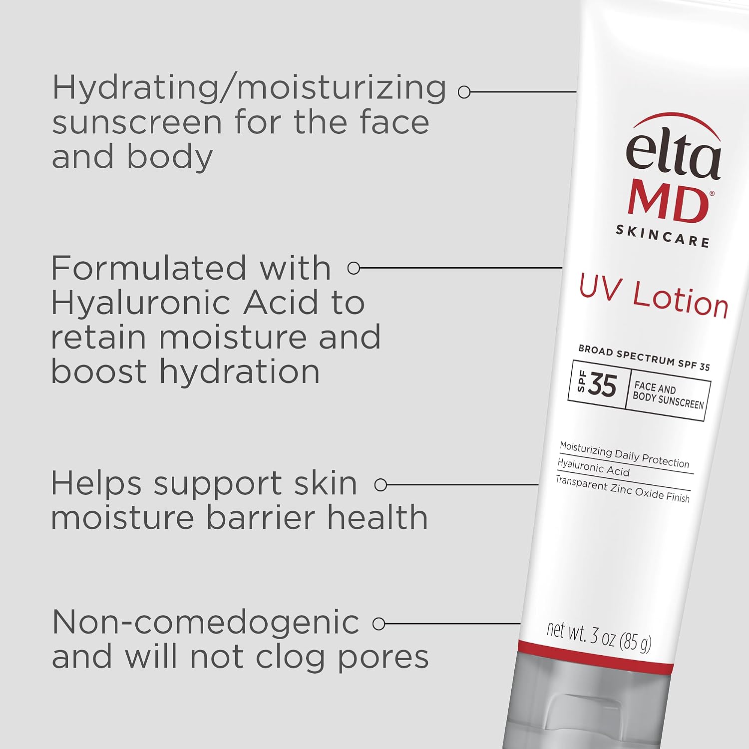 EltaMD UV Lotion, Moisturizing Sunscreen for Face and Body, SPF 35 | Transparent Zinc Oxide Finish, Moisturizes Full Body, Non-Greasy, Broad Spectrum Protection, Safe for All Skin Types