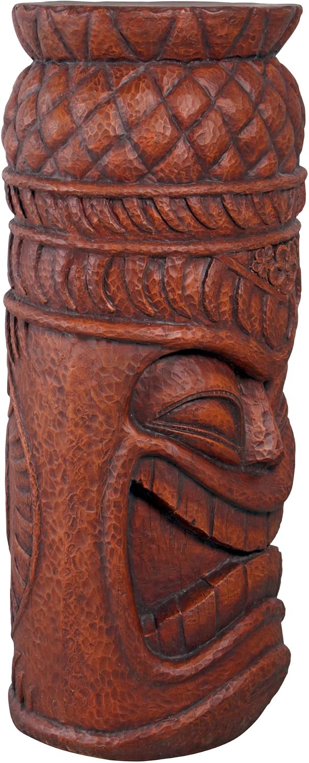 Design Toscano Grand Tiki Face Kanaloa Teeth Indoor/Outdoor Side Table Statue, Patio, Bar, Den, 20 inch tall, Cast Stone Resin, Woodtone Finish