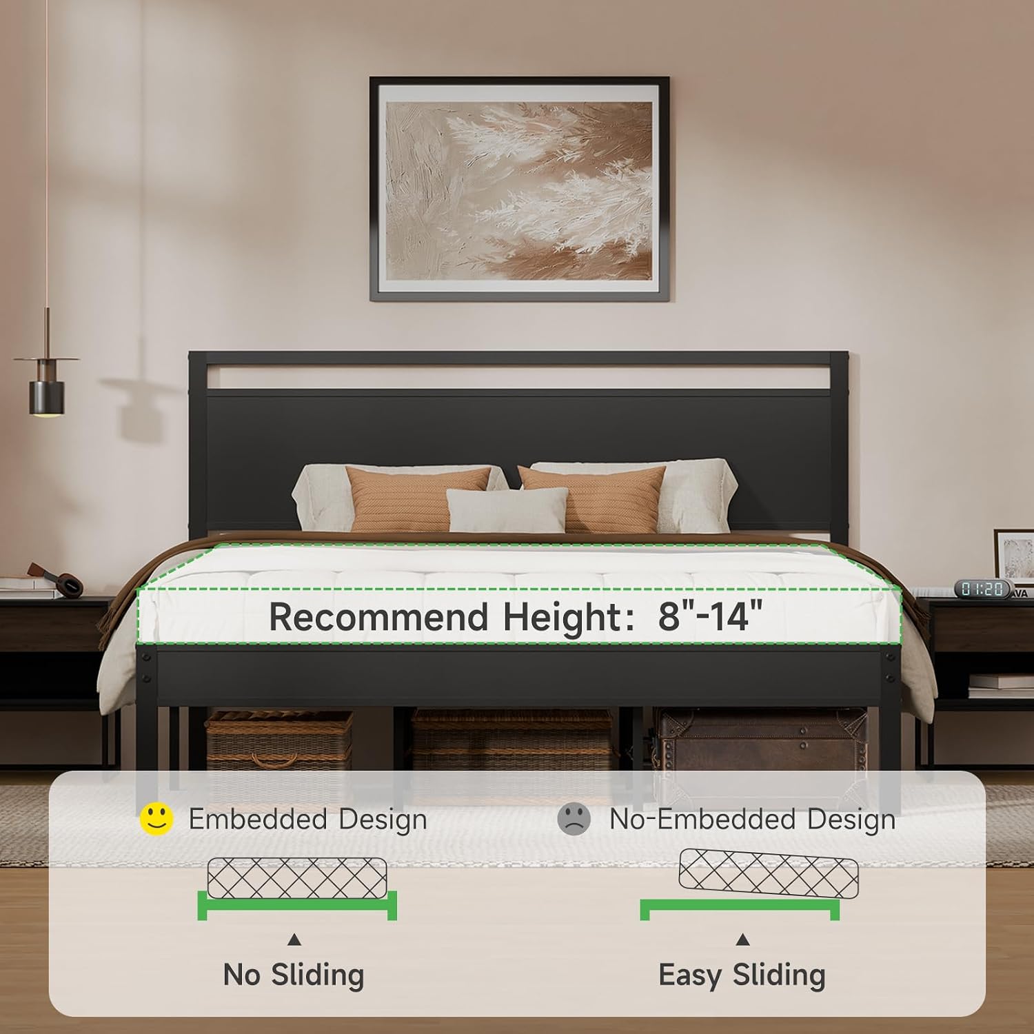 Z-hom Easy Assembly Queen Bed Frame & Headboard Footboard,Underbed Storage | Sturdy Metal Structure,Silent Anti-Slip Support,Under Bed Storage Space,No Box Spring Needed,Modern Bedroom Furniture