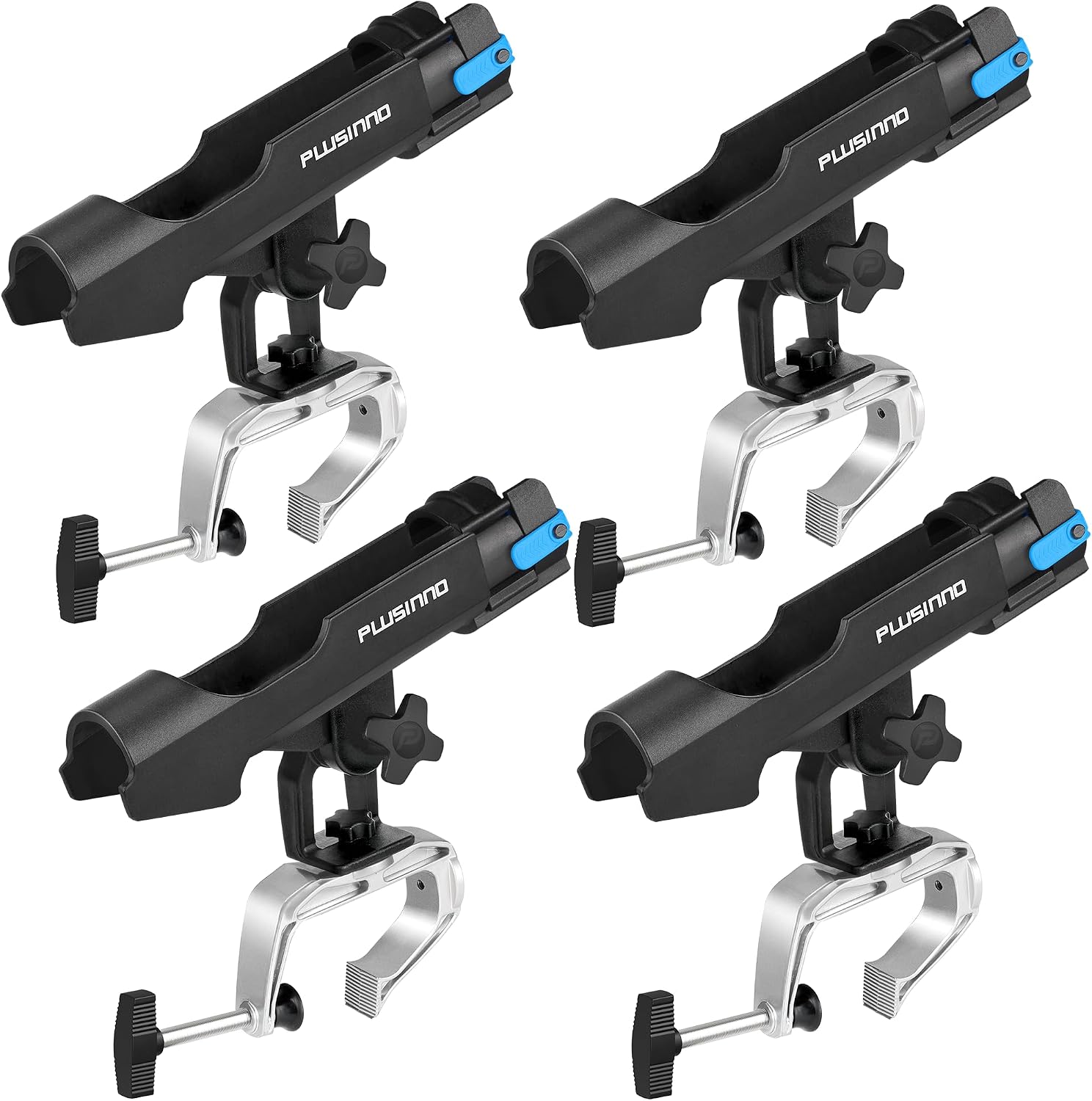PLUSINNO Rod Holders for Fishing Boat Adjustable Pole Rod Holder | Universal Fit Most Fishing Rod, with Rod Protective Strap, Large Clamp Opening 360°, Horizontal Vertical Compatible