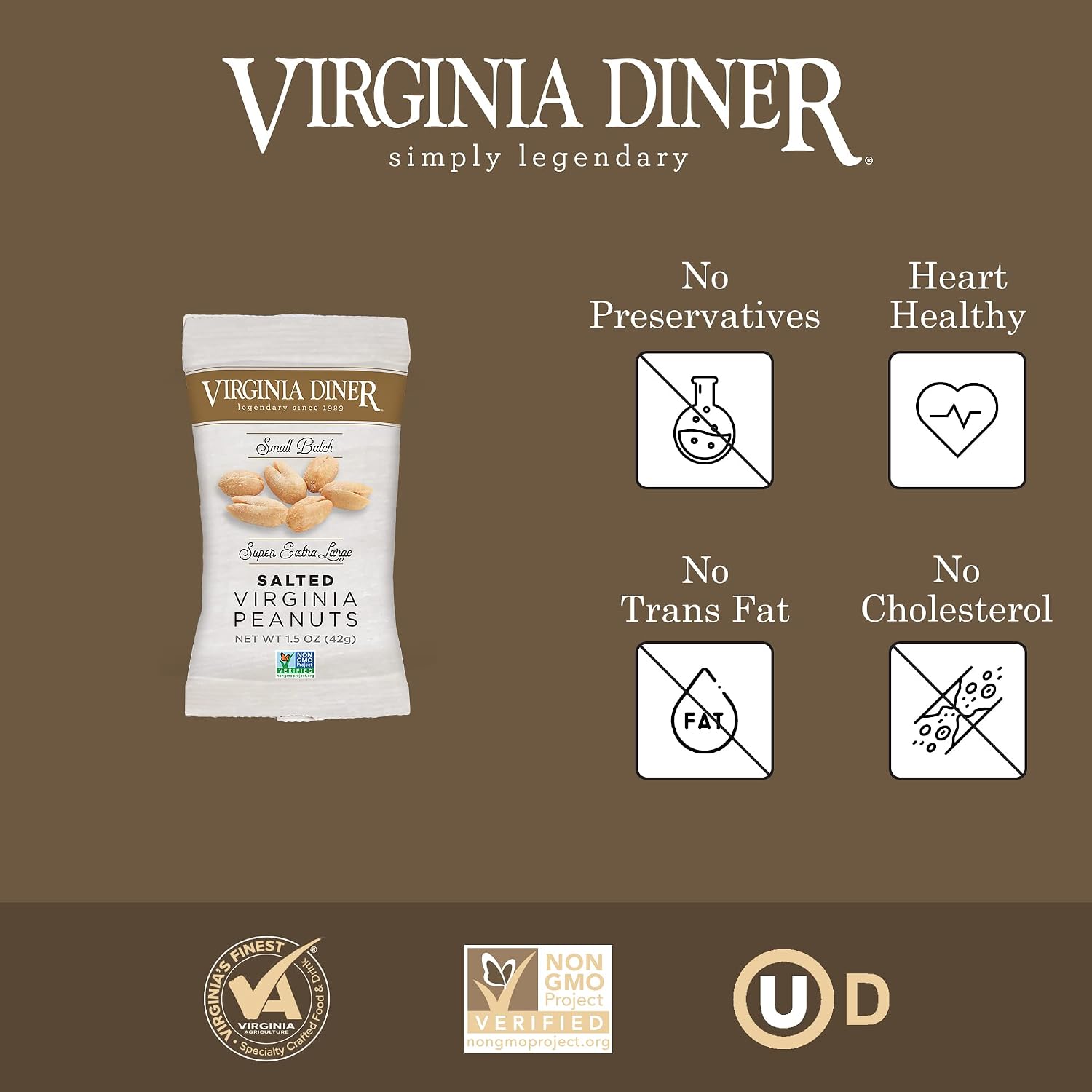 Virginia Diner Salted Virginia Peanuts - XL Gourmet Peanuts Non-GMO, Preservative Free Gifts from Virginia Since 1929-18 Oz Can