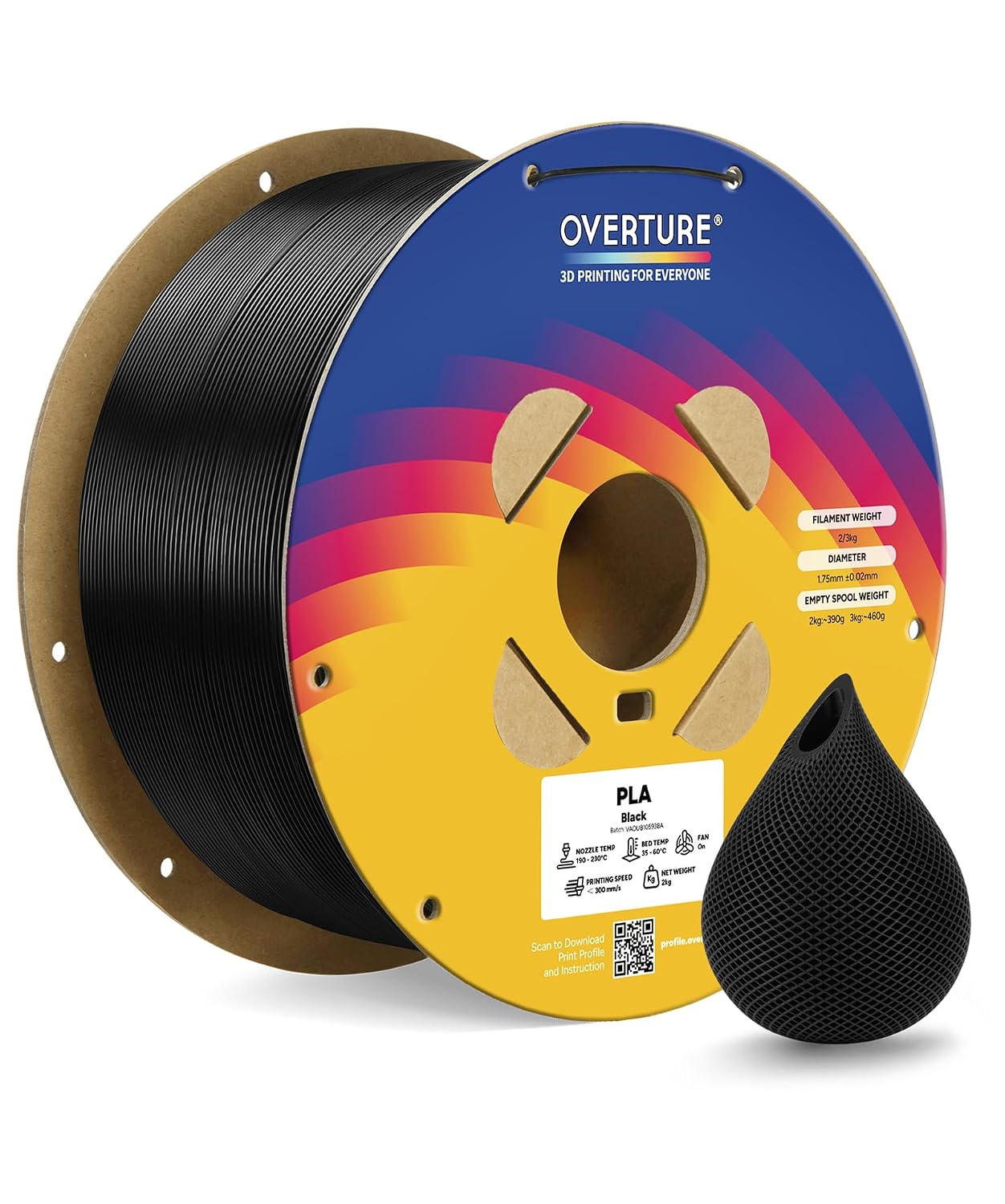 OVERTURE High Speed PLA Filament 1.75mm 3D Printer Filament,1kg White