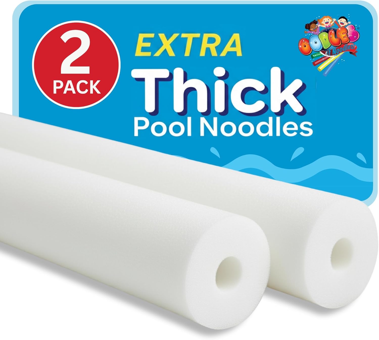 Oodles of Noodles Foam Pool Swim Noodles 2 Pack, Hollow Core Swimming Foam Tube for Pool Floats, Buoyant for Beach, Water Play, Crafts, DIY Projects & Pipe Insulation