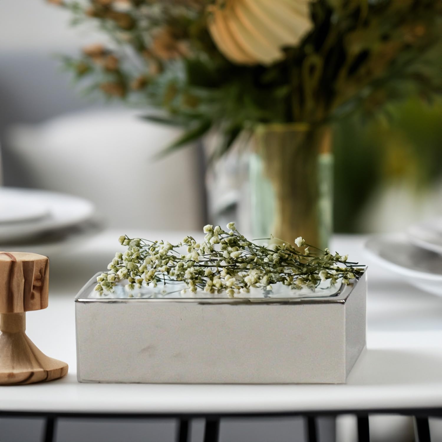 WGVI Long Rectangle Ceramic Planter Vase in White 14" x 4" x 4"H, Rectangular Box Block Terrarium Pot, Flower Arrangement, Tabletop Centerpiece