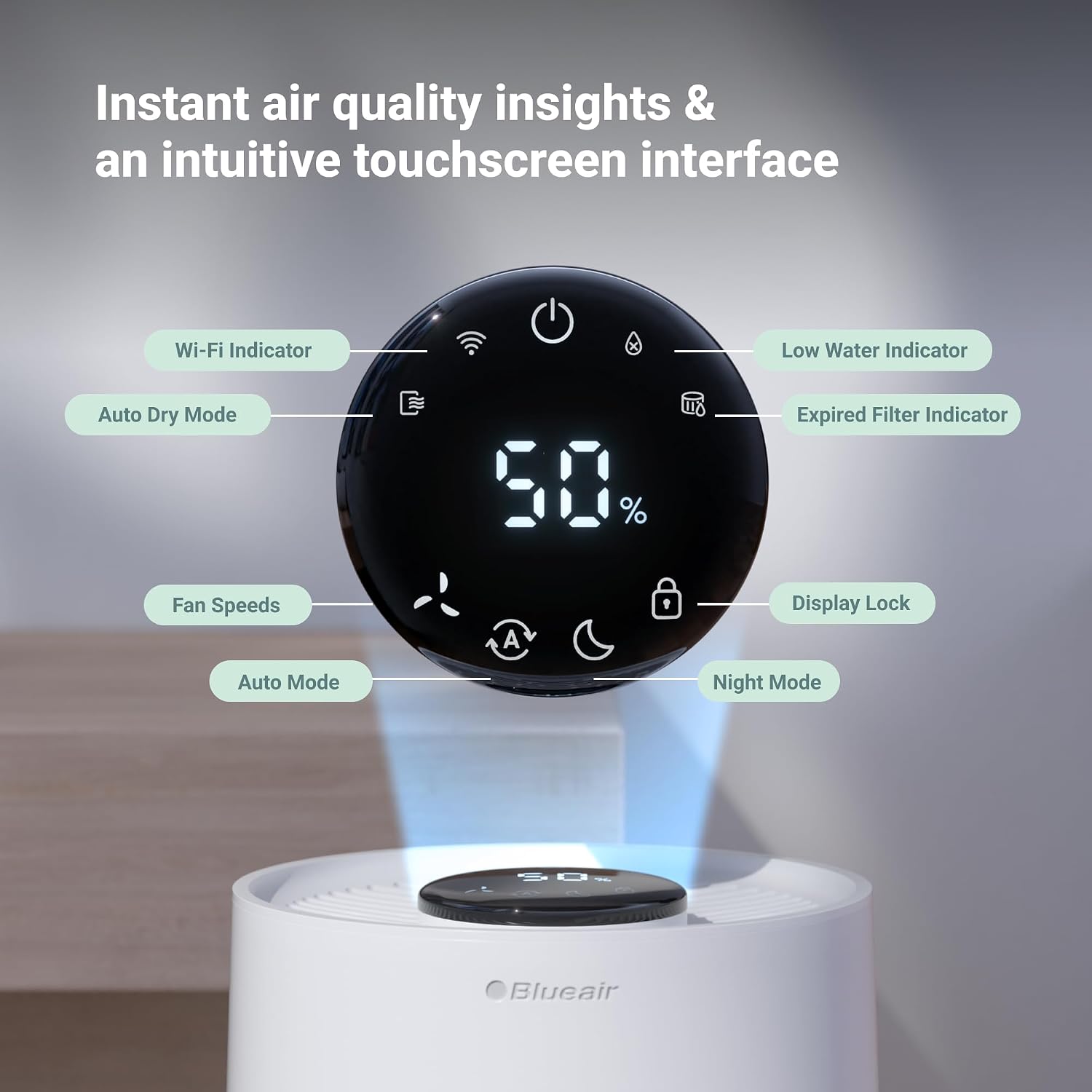 BLUEAIR Premium Smart Humidifier for Large Rooms, Bedrooms, Better Sleep with Evaporative Invisible Mist Tech, Auto Humidify, Easy Top Fill