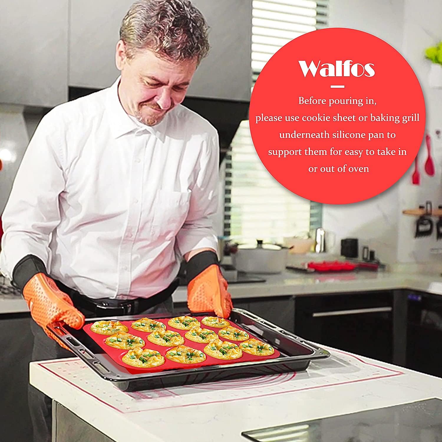 Walfos Silicone Texas Muffin Pan - 6 Cup Jumbo Silicone Cupcake Pan, Non-Stick, Just Release! Perfect for Egg Muffin