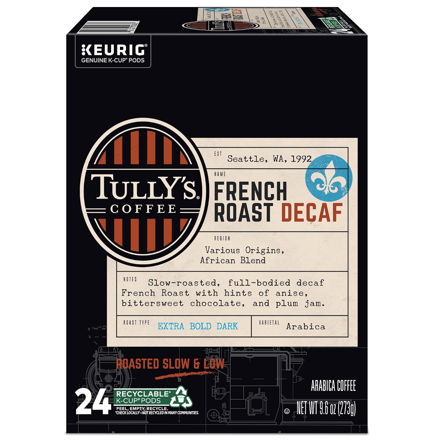 Tully's Coffee Hawaiian Blend Keurig Single-Serve K-Cup Pods, Medium Roast Coffee, 96 Count
