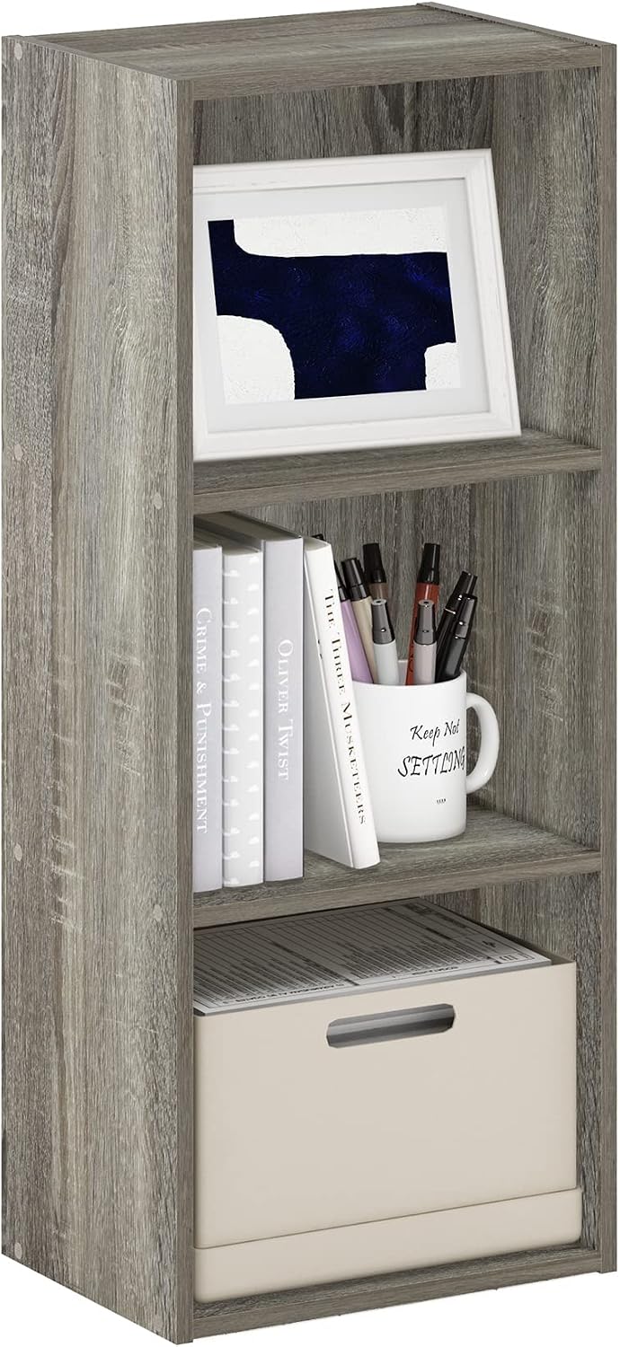 Furinno PASIR Book Shelf, 5-Tier Modern Bookshelf, Open Shelves Bookcase, 9 x 12 x 52, for Living Room, Bedroom, Home Office, Plain White