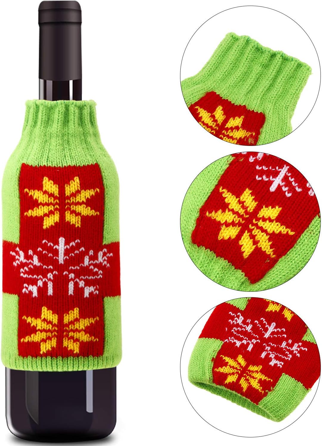 Boao 6 Sets Christmas Wine Bottle Cover and Hats Decoration Handmade Ugly Sweater Knit Wine Bottle Dress Santa Reindeer Snowman for Christmas