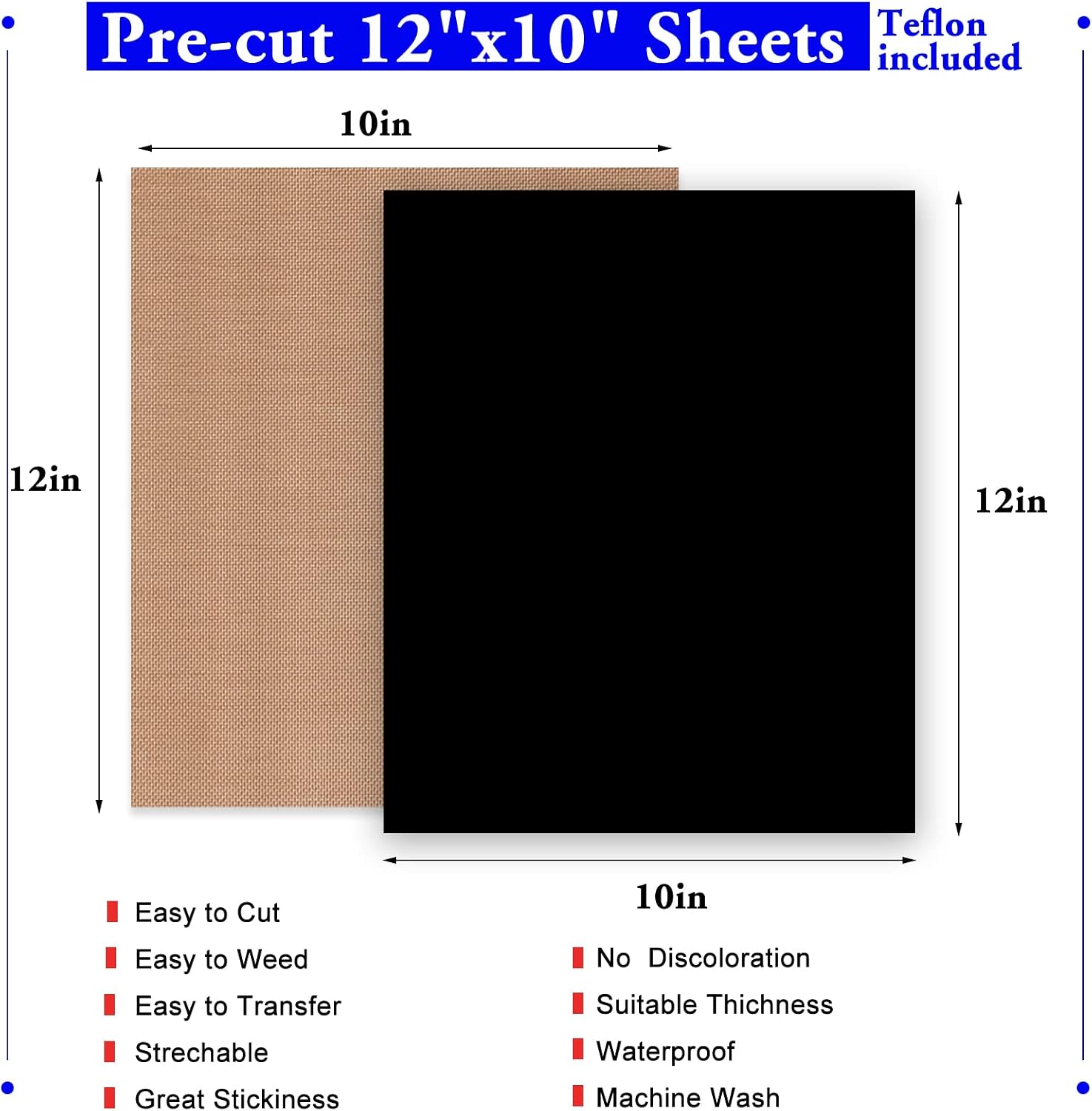 XSEINO HTV Heat Transfer Vinyl for T-Shirts 12"x10" -13Pack Perfect Iron On Vinyl for Cricut