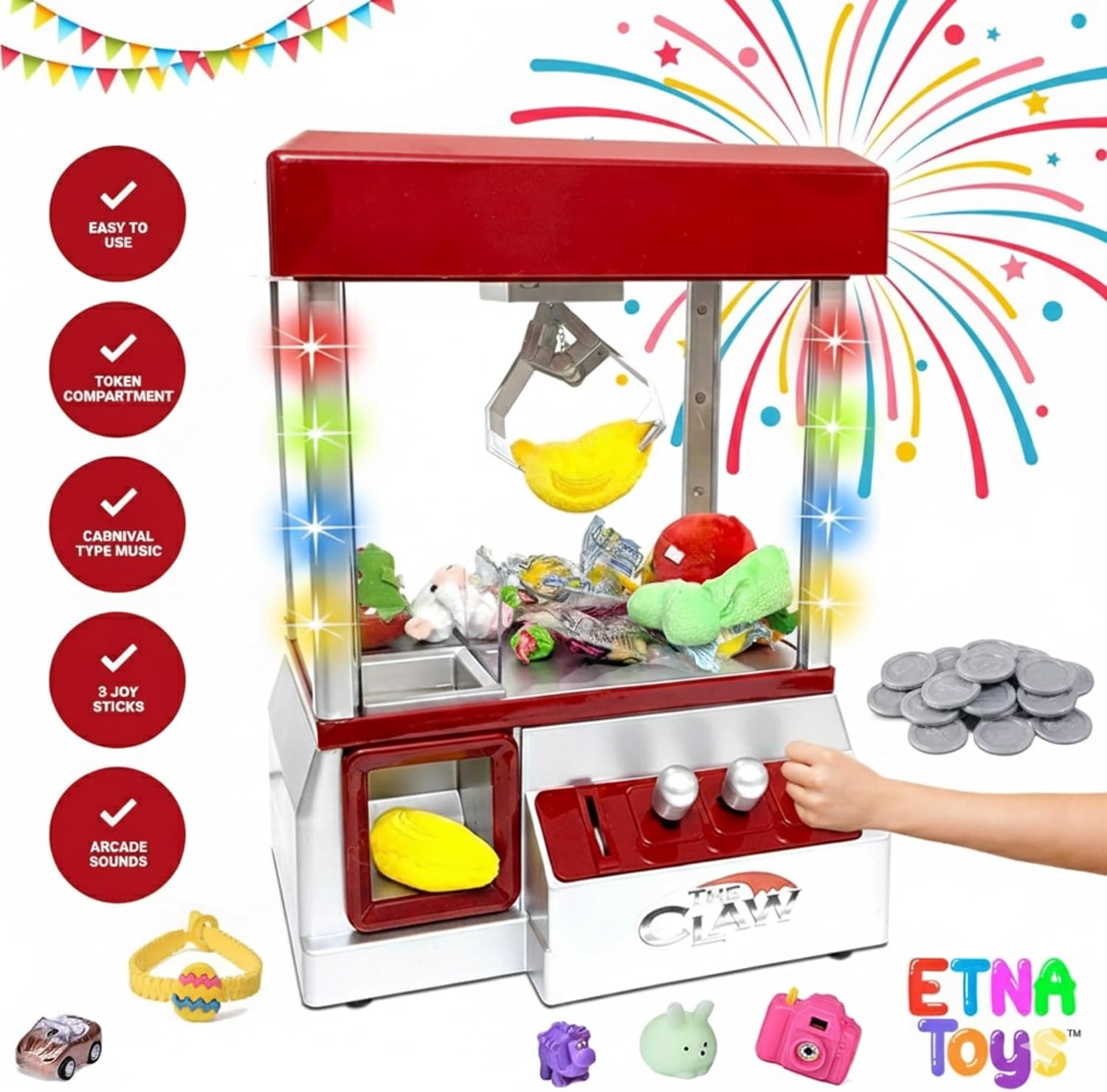 Etna Electronic Arcade Claw Machine - Toy Grabber Machine with Flashing LED Lights and Sound