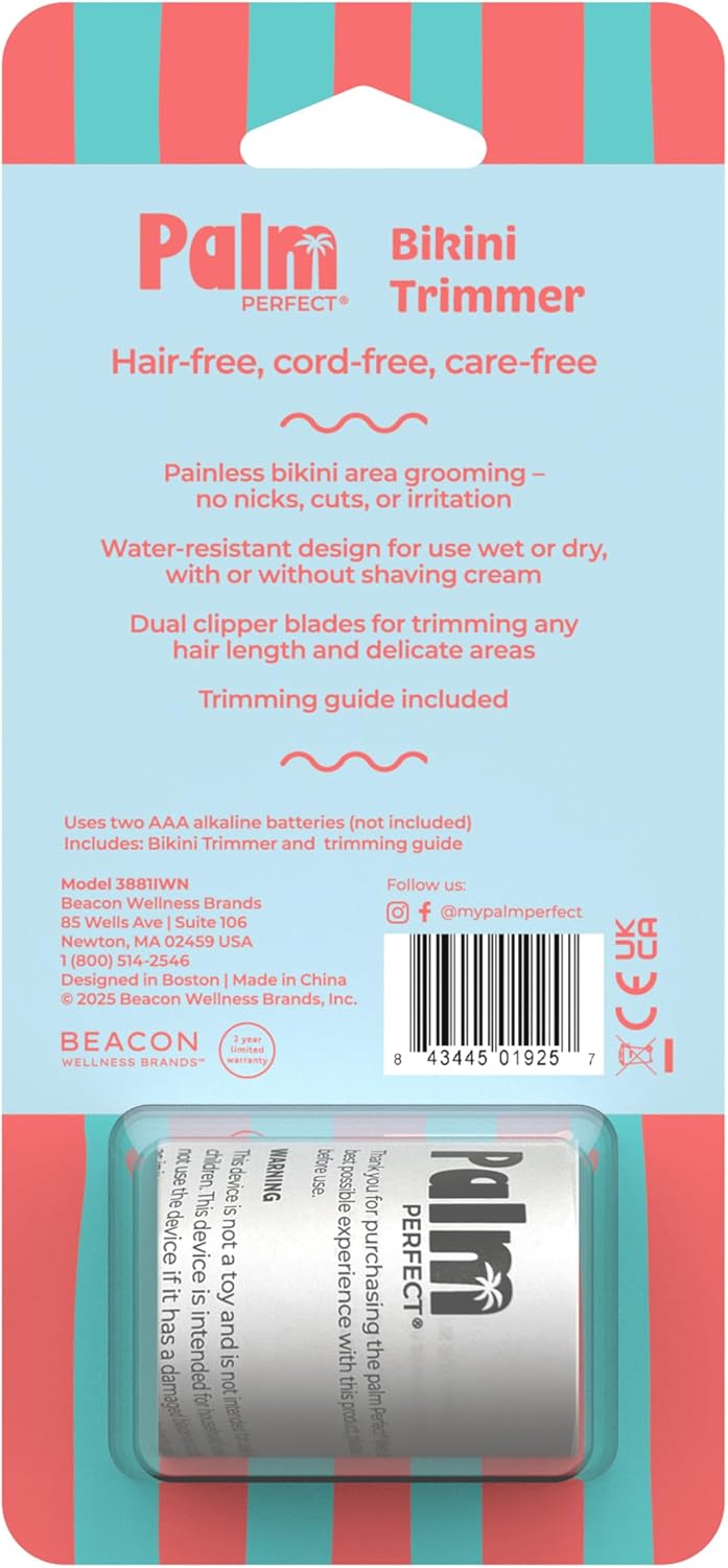 PalmPerfect Bikini Trimmer for Women, Dual Blade, Waterproof, Wet/Dry | Bikini grooming, hair trimmer women, bikini line, sensitive areas