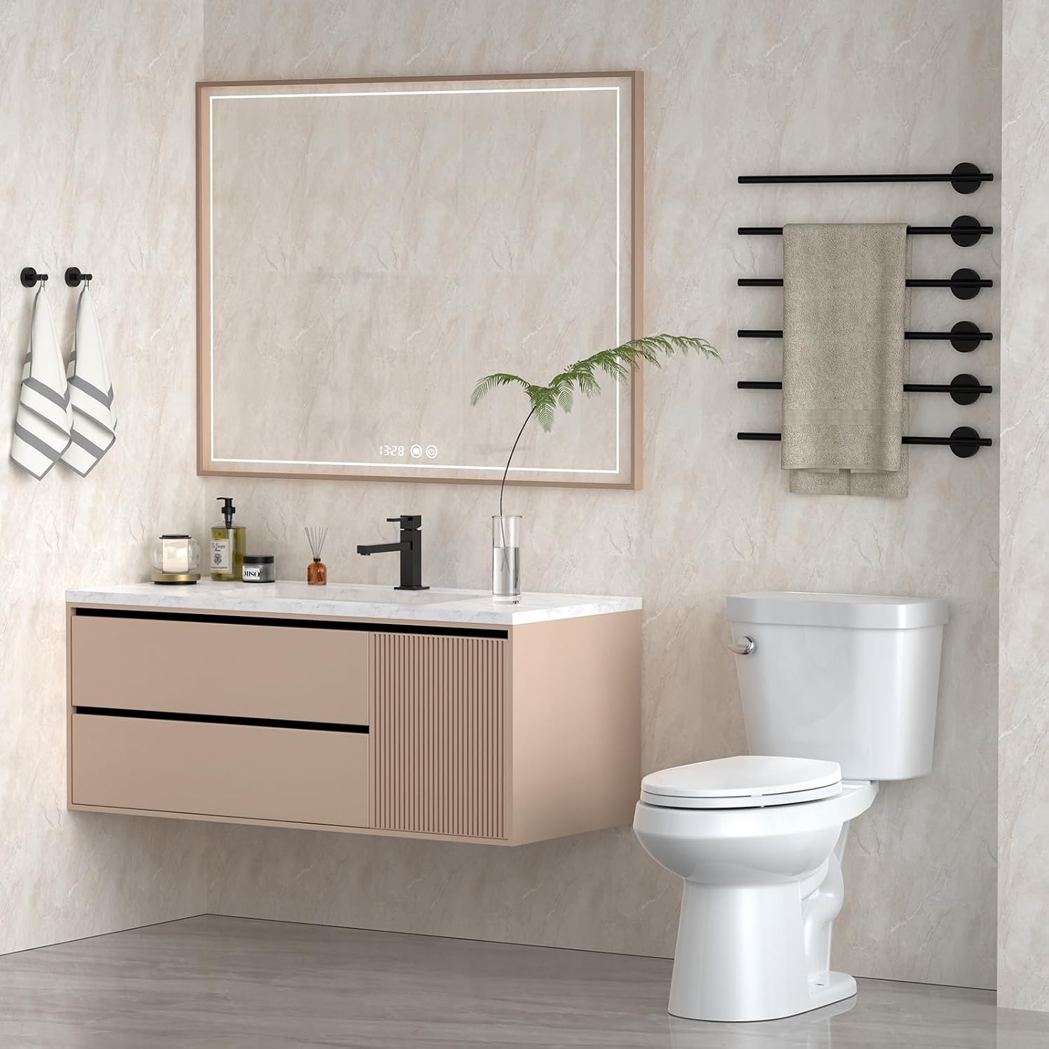 Two-Piece Toilets for Bathrooms, Comfort ADA Toilet with 19" Height, Elongated with Soft Close Seat, Power Flush 1.28 GPF