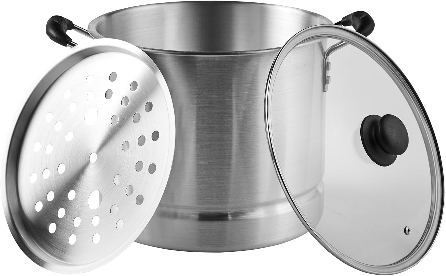 IMUSA USA Steamer with Glass Lid 20-Quart, Silver | Ideal for Tamales, Lobster
