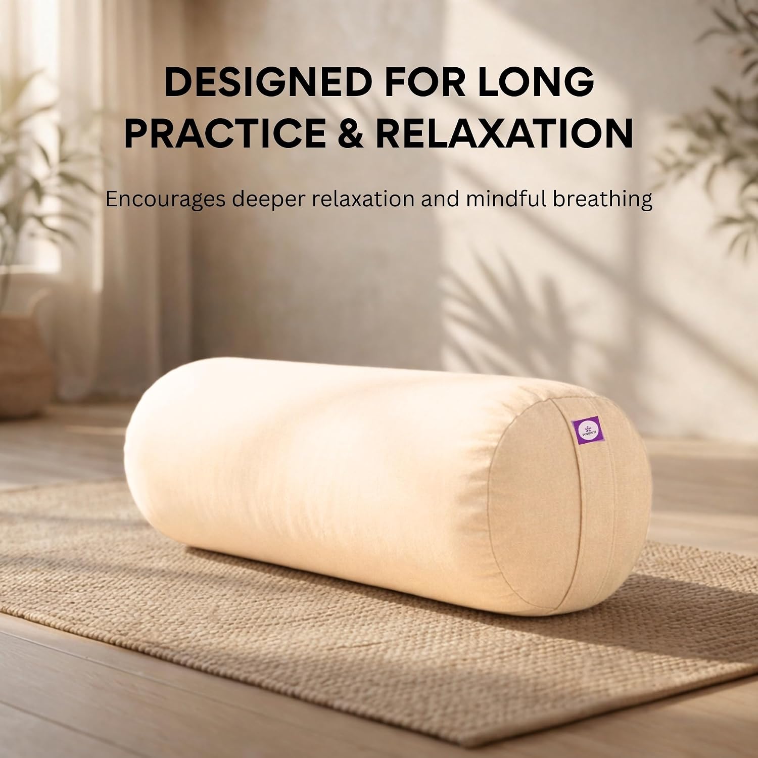Yogikuti Iyengar Yoga Bolster Pillow – 100% Cotton Cylindrical Bolster for Restorative Yoga & Meditation – Firm & Durable Support Cushion with