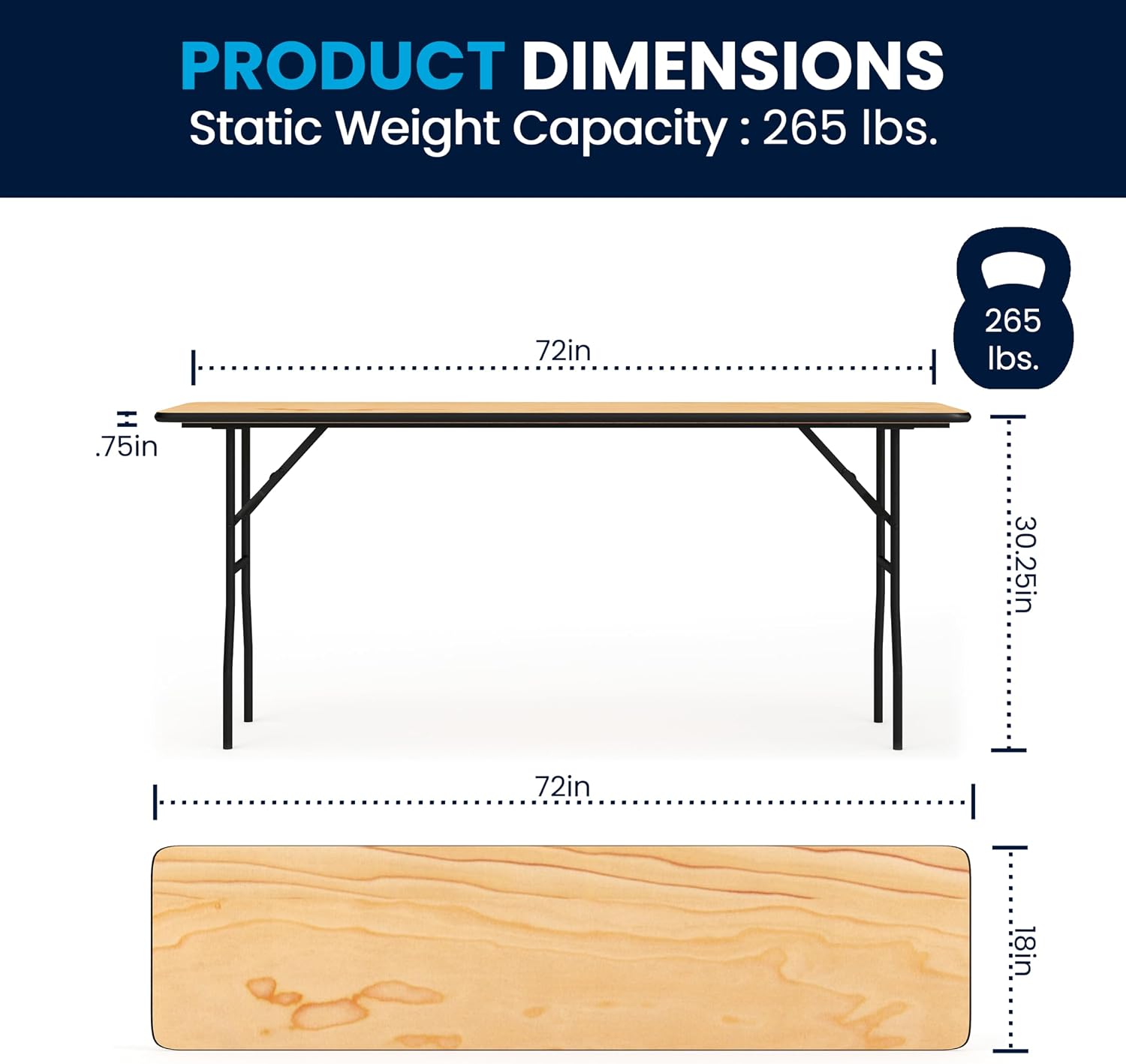 Flash Furniture 6 ft Wood Folding Clear Coat Rectangular Table, Clear | Durable Construction, Commercial Use