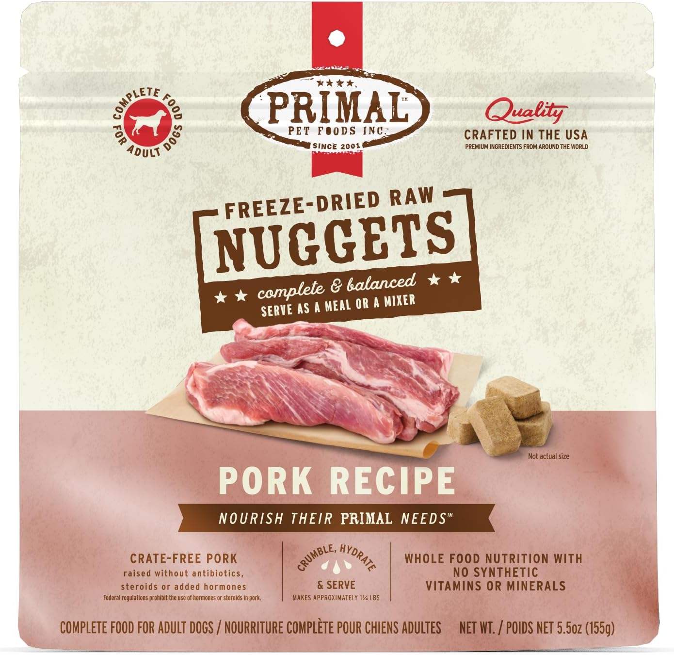 Primal Freeze Dried Raw Dog Food Nuggets, Beef, 14 oz | Complete & Balanced Nutrition, Meal, Topper or Treat, Grain-Free, High Protein, No Synthetic Vitamins & Minerals