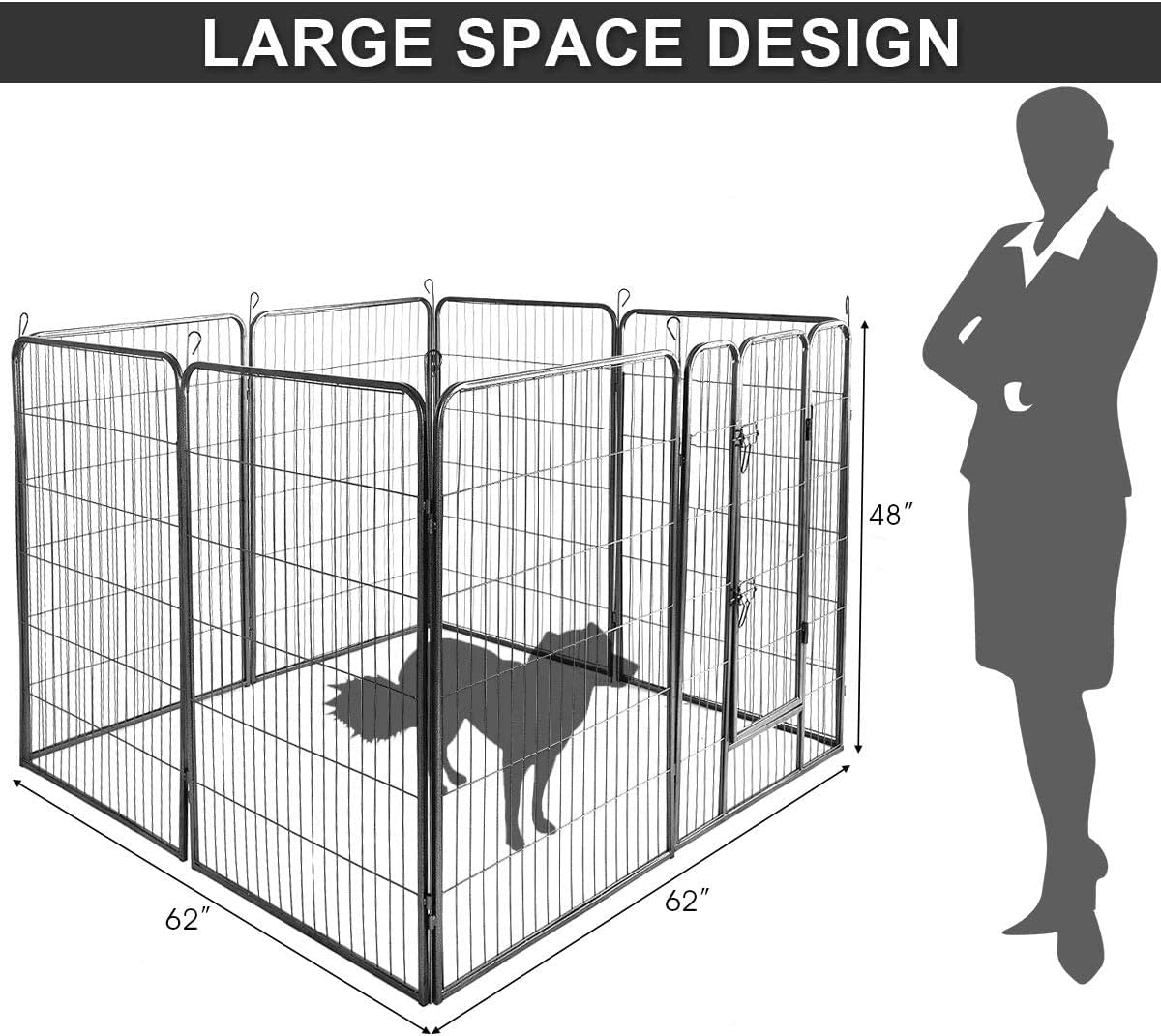 S AFSTAR 16 Panels Metal Dog Playpen, 48" Height Dog Fence Exercise Pen with Doors for Large Medium Small Dogs Rabbits Cats, Foldable Pet Puppy Playpen for Indoor & Outdoor Yard (Black)