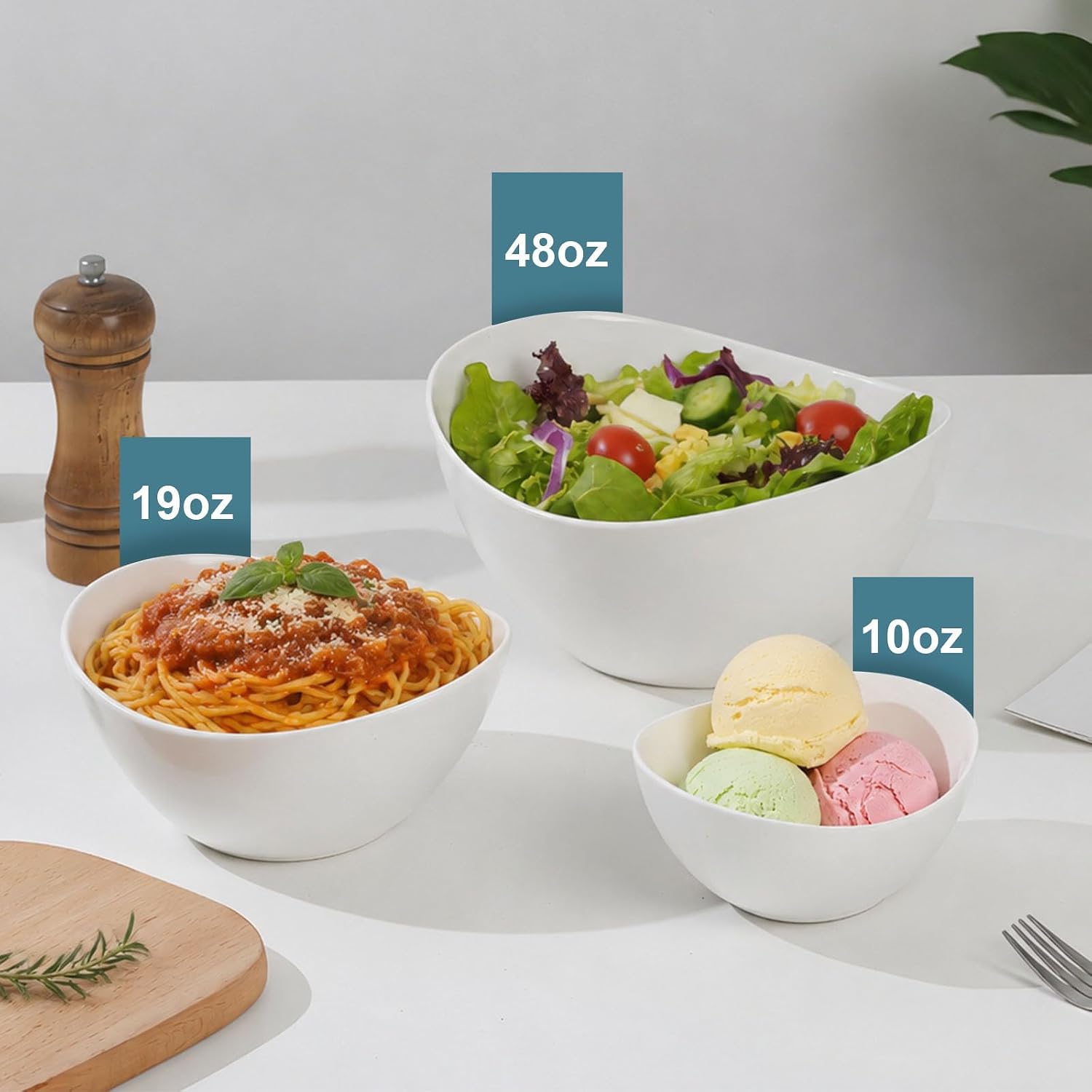 Samsle 19 Ounces Ceramic Serving Bowls, Sturdy Porcelain White Oval Salad Bowls, Stackable Food Server Fruit Display Dishes for Party Dinner