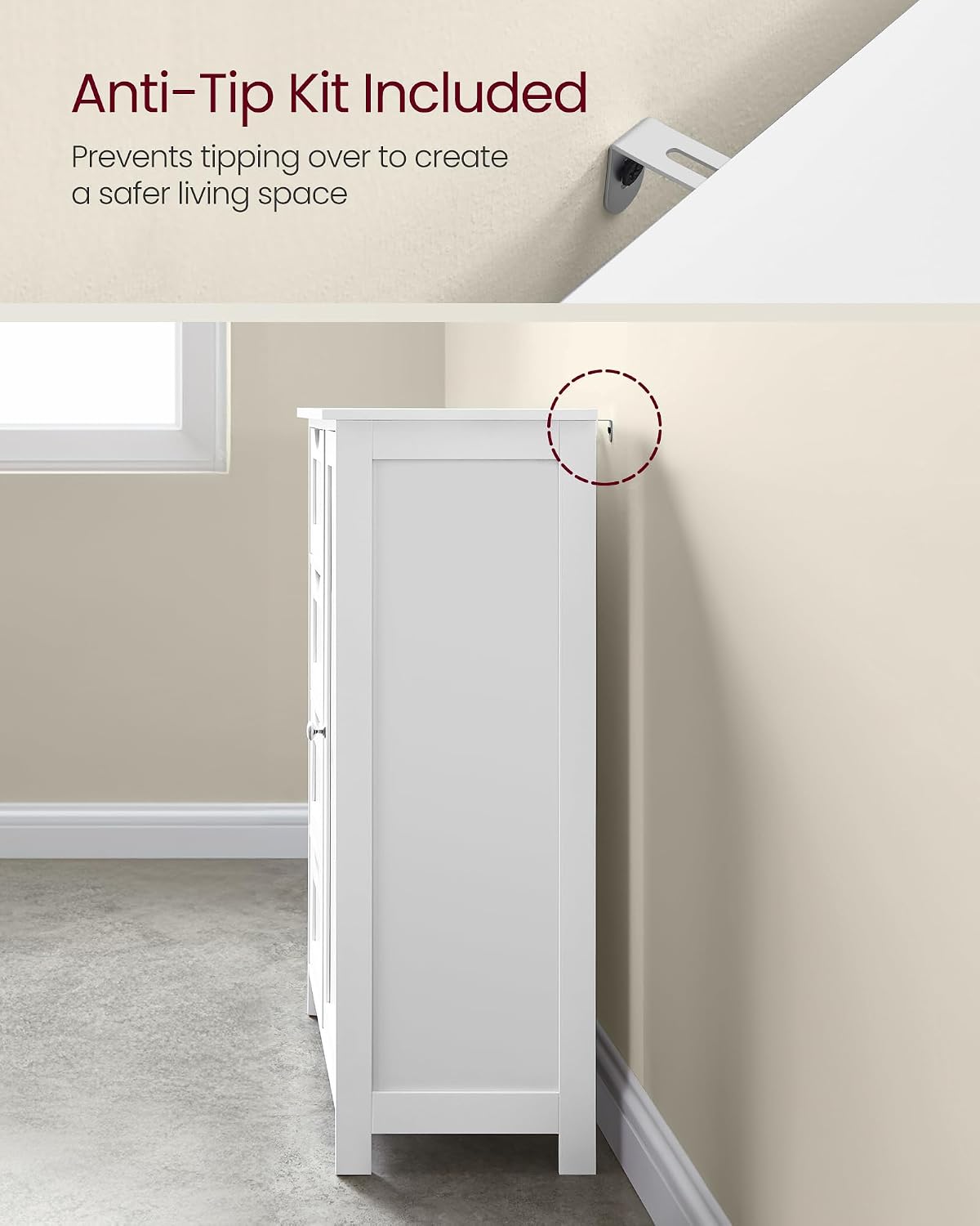 VASAGLE Floor Storage Cabinet, Freestanding Storage Unit with 2 Adjustable Shelves, for Bathroom Living Room Dining Kitchen, 11.8 x 23.6 x 31.5 Inches, Cloud White UBCB60WV1