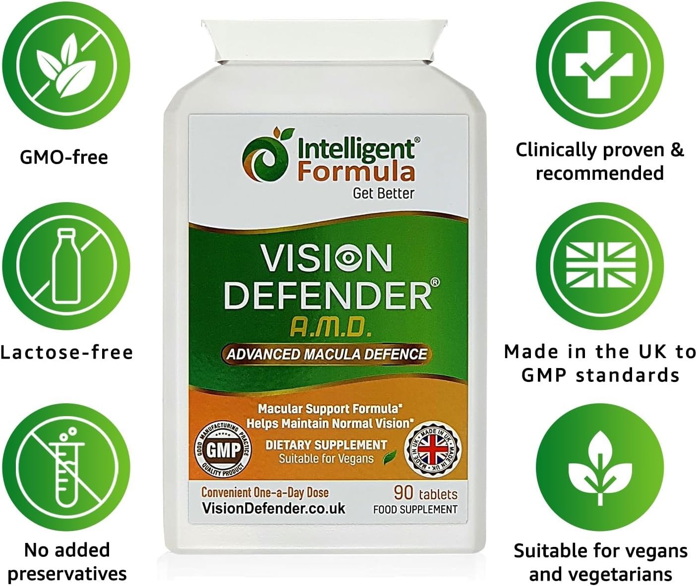 Vision Defender AREDS2 Eye Vitamins - Lutein Zinc Copper, Vegan, 90 Tablets | Eye Health Supplements, Vitamin C & E, Zeaxanthin