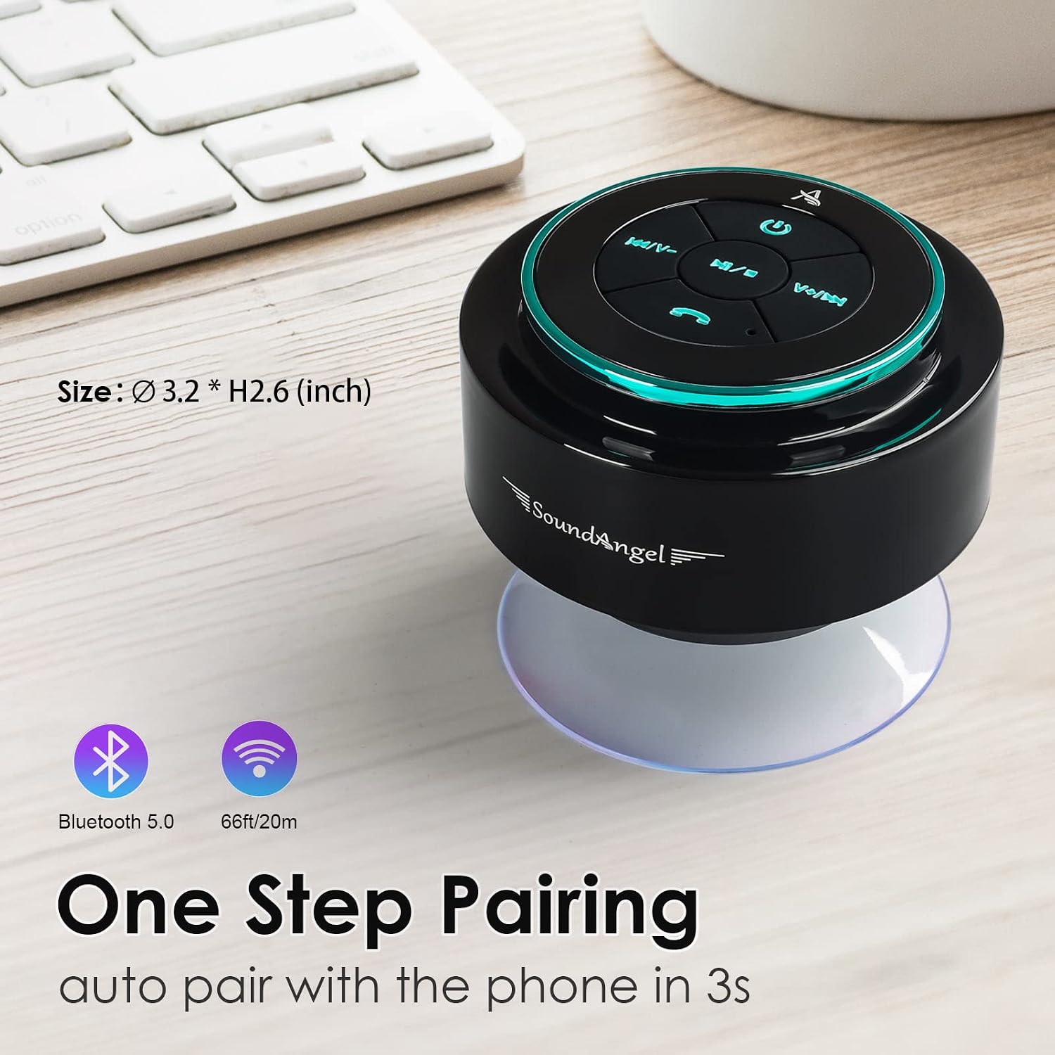 XLEADER, Upgraded, Pro Shower Speaker, Certified IPX7 Waterproof Bluetooth Speaker, with Suction Cup, Silicone Lanyard, 8W Crystal Sound&Rich Bass