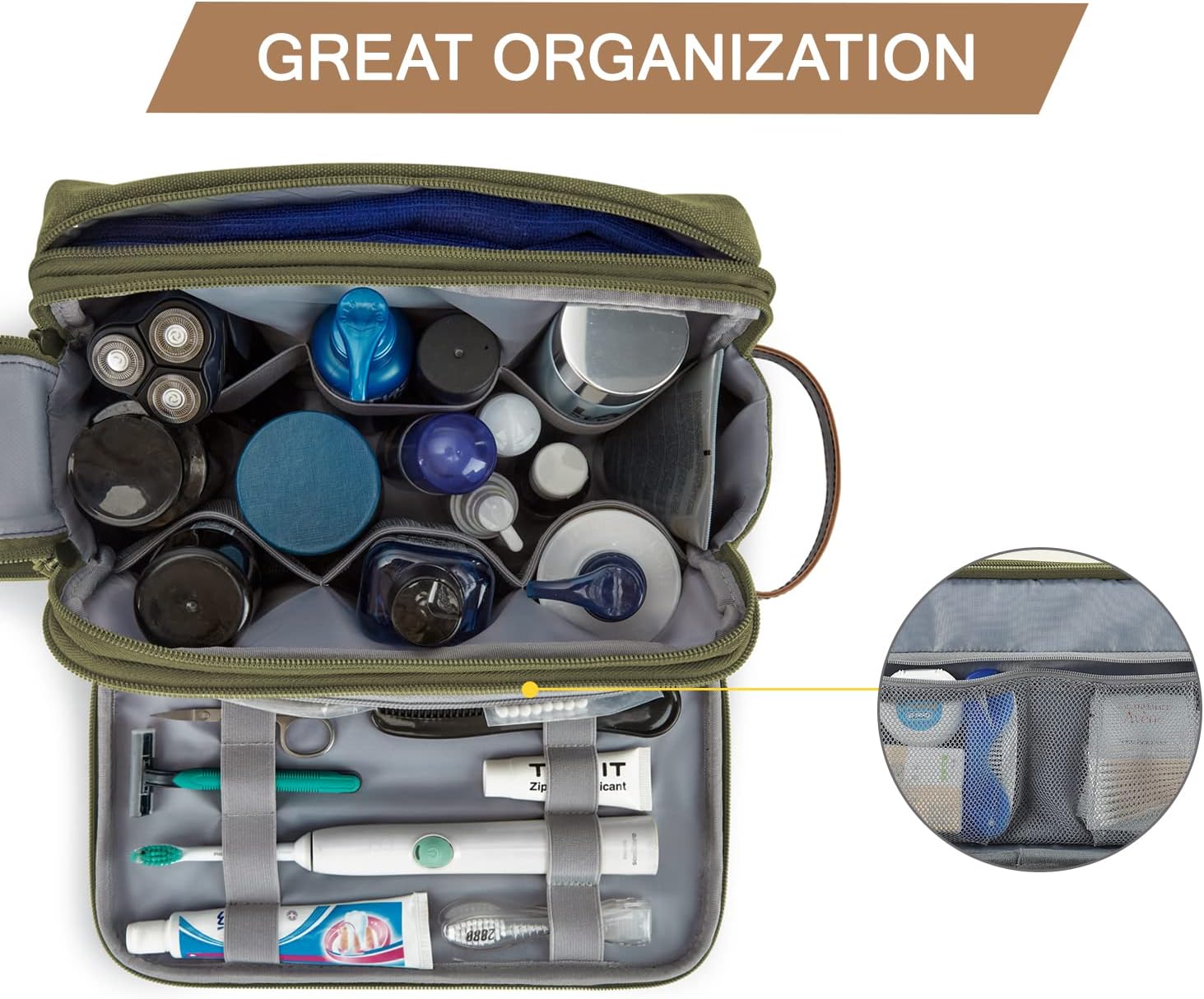 BAGSMART Toiletry Bag for Men, Canvas Travel Toiletry Organizer Dopp Kit Water-resistant Shaving Bag for Toiletries Accessories,Grey-Medium