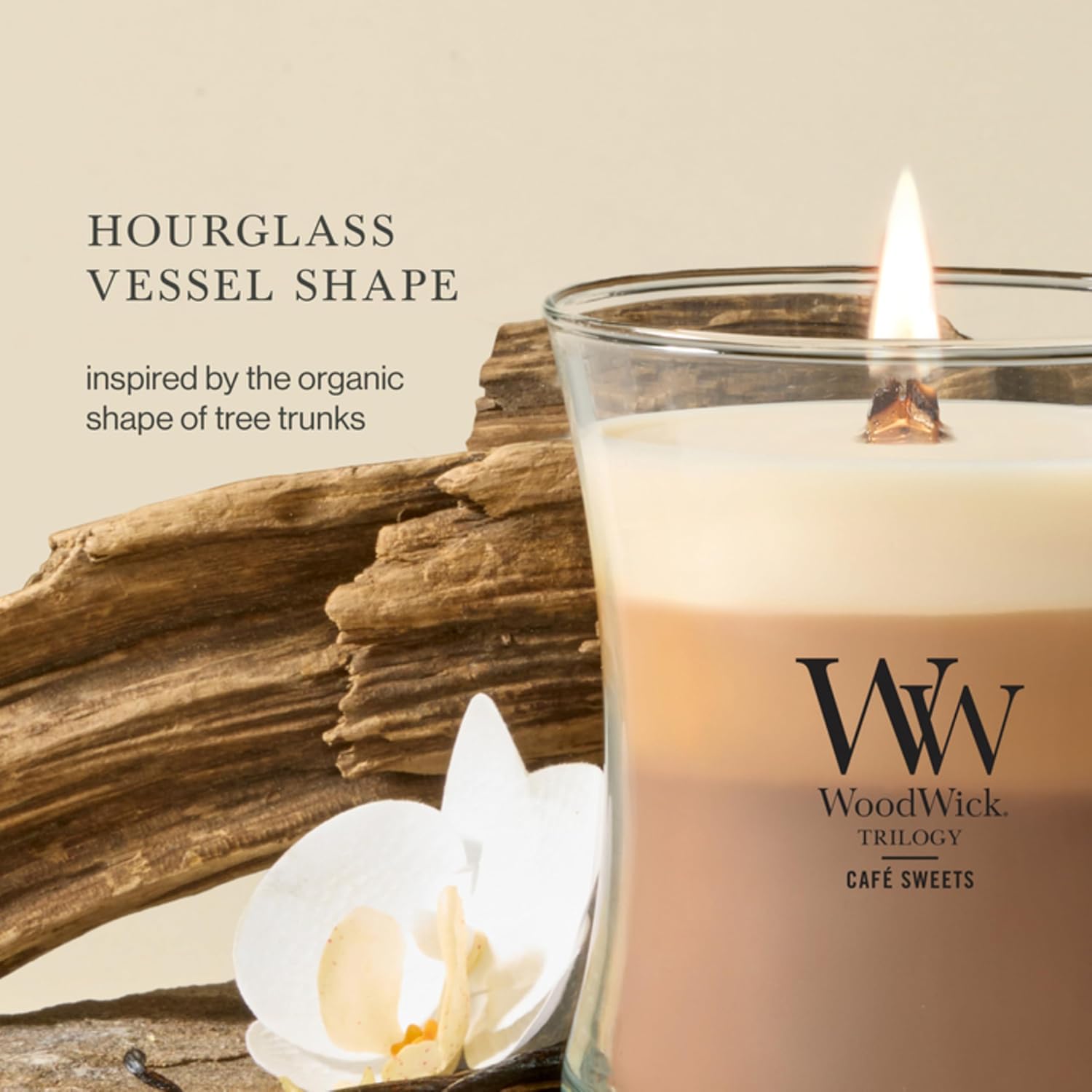 WoodWick Café Sweets Trilogy Holiday Candle Gifts for Women and Men, 9.7 oz Medium Hourglass Trilogy Candle with Crackling Wick