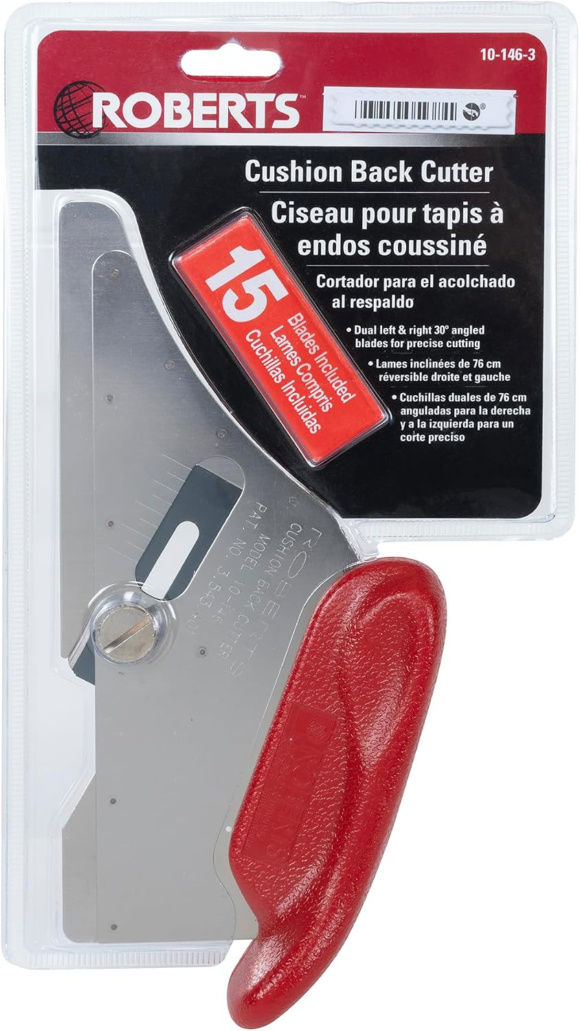 Roberts 10-146-3 Cushion Back Carpet Cutter with 15 Heavy Duty Slotted Blades