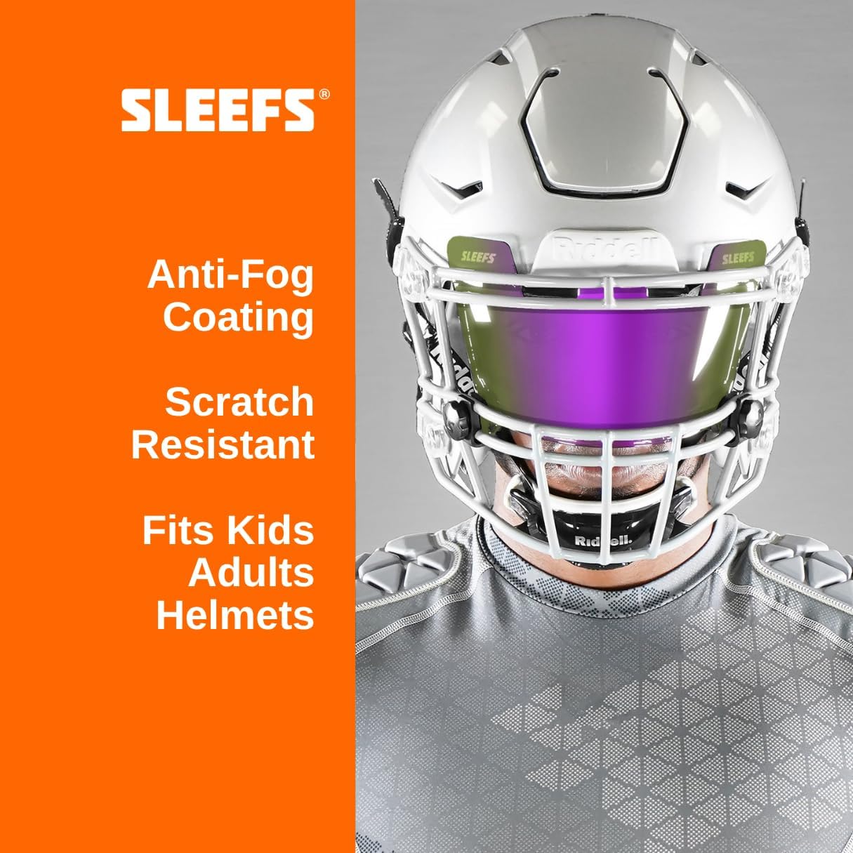 SLEEFS Clear Football Visor for Helmet - Professional Football Visor - Face & Eye Shield - Fits Youth & Adult Helmets - Includes Quick Visor Clips