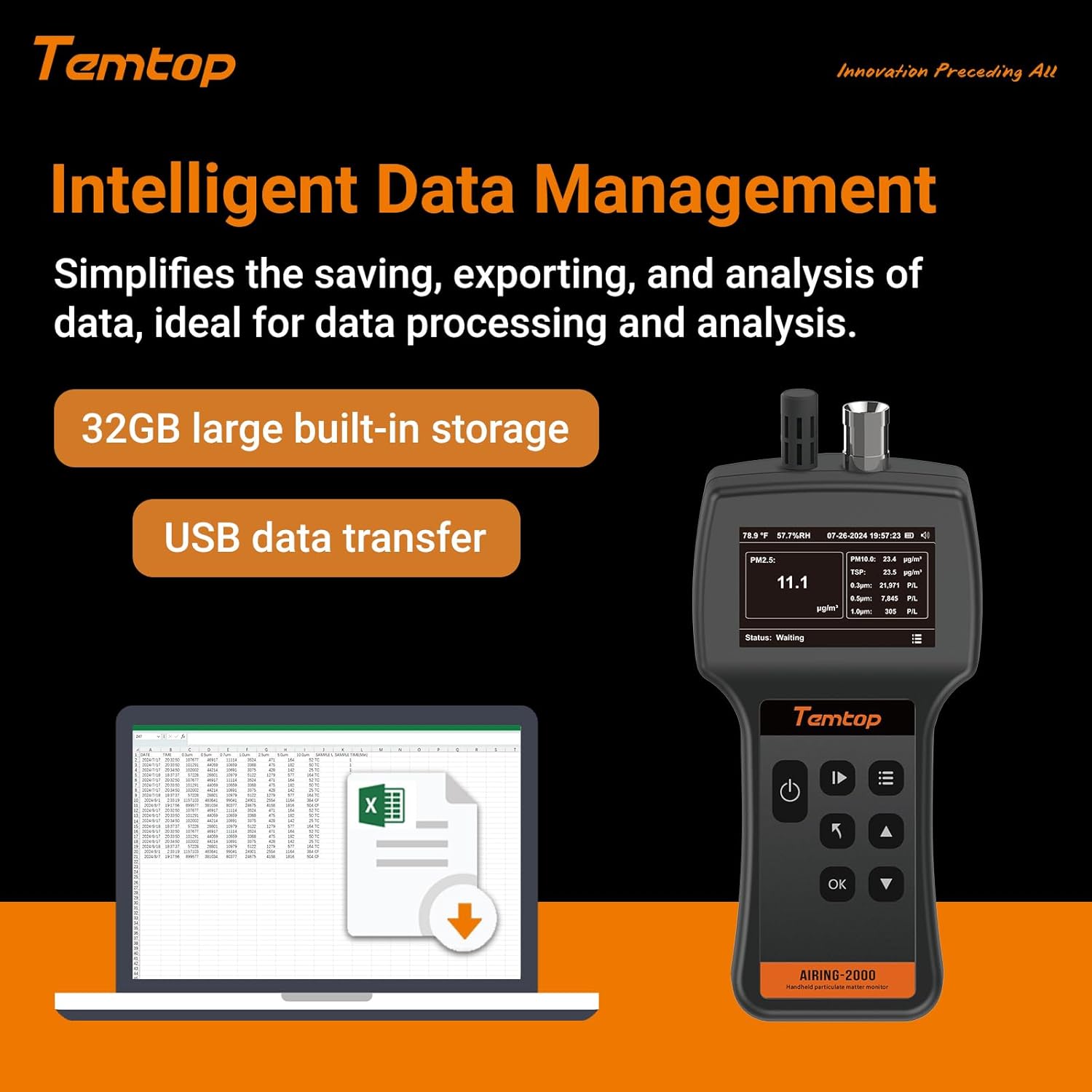 Temtop Air Quality Monitor PM2.5 PM10 Particle Counter, Formaldehyde, Temperature, Humidity