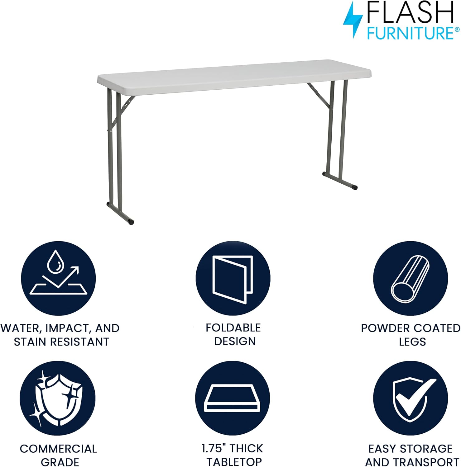 Flash Furniture 5 ft Plastic Folding Training Table, Granite White | Durable Construction, Commercial Use