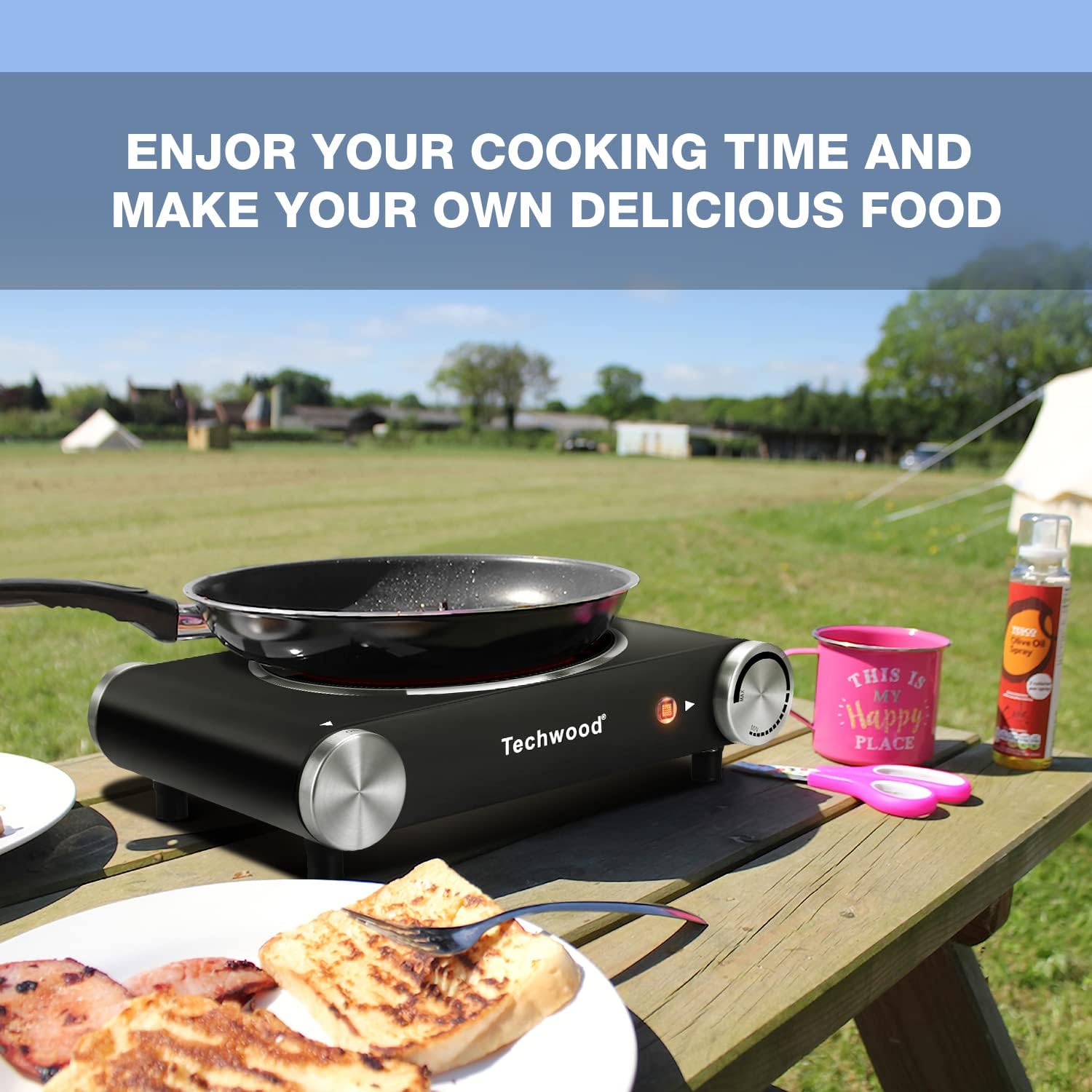 Hot Plate, Techwood Electric Stove for Cooking, 1500W Countertop Single Burner with Adjustable Temperature and Handles