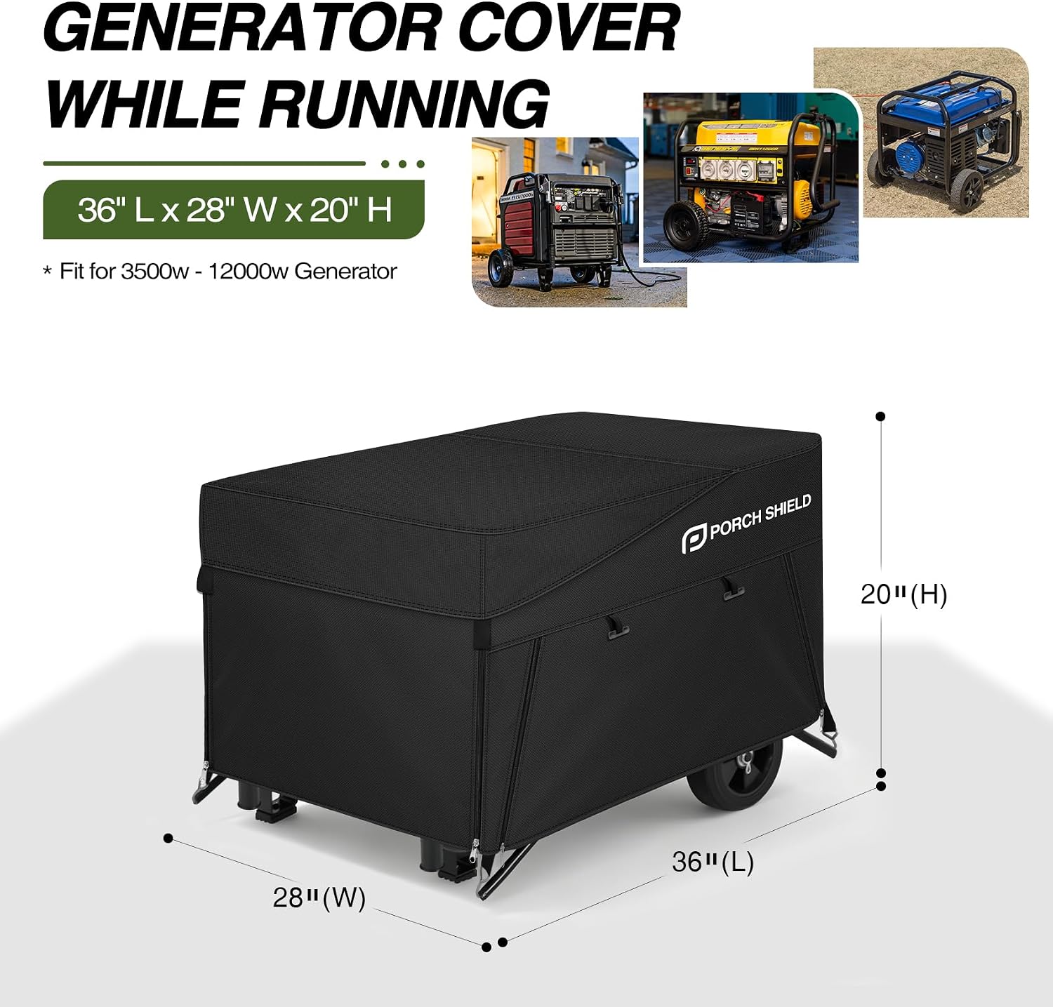 Porch Shield Waterproof Universal Generator Cover 32 x 24 x 24 inch - for Most Generators 5000-10000 Watt, Black