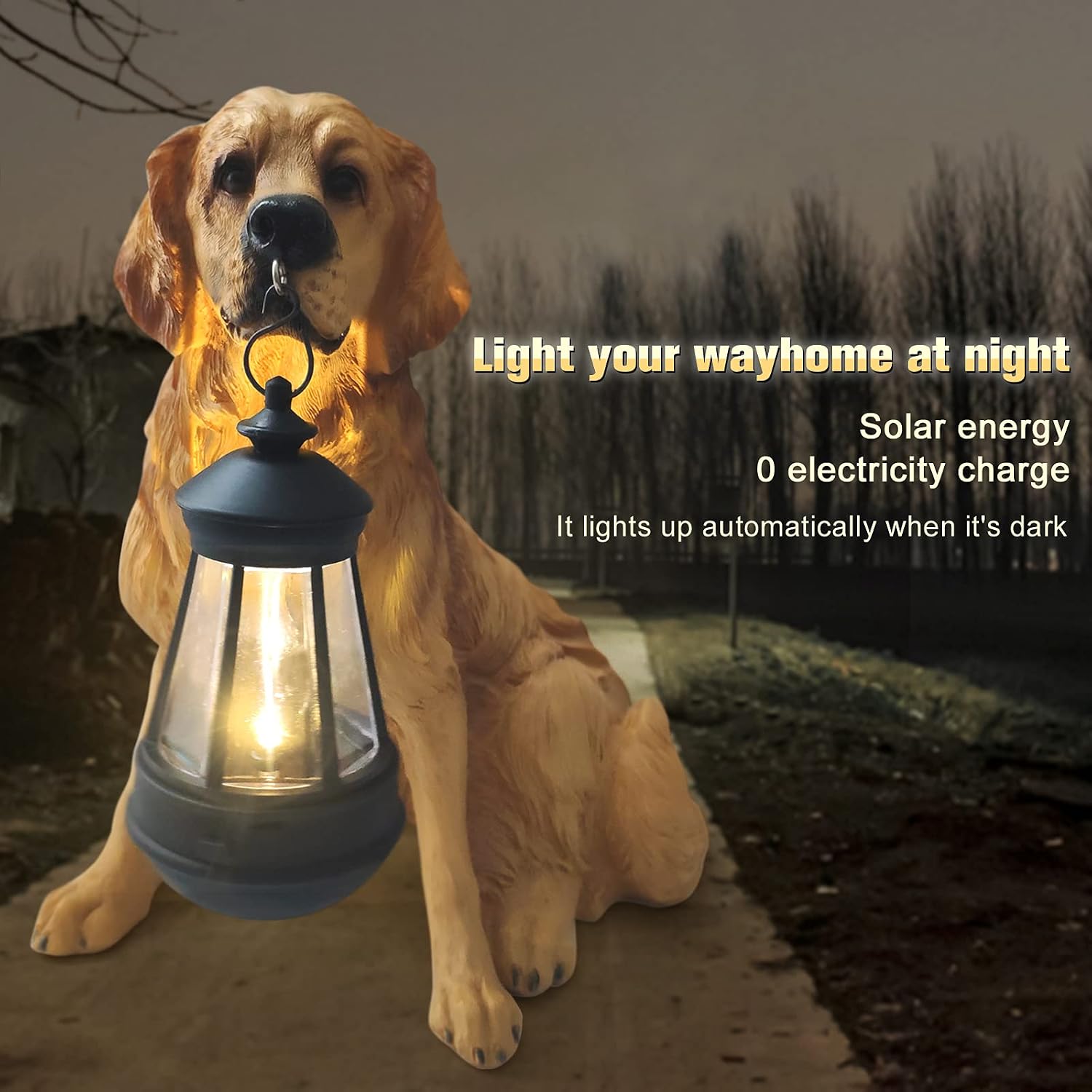Notakia Golden Retriever Statue Outdoor with Solar Led Home Garden Decoration Windproof Lamp Realistic Dog Decor(Golden Retriever &LED)