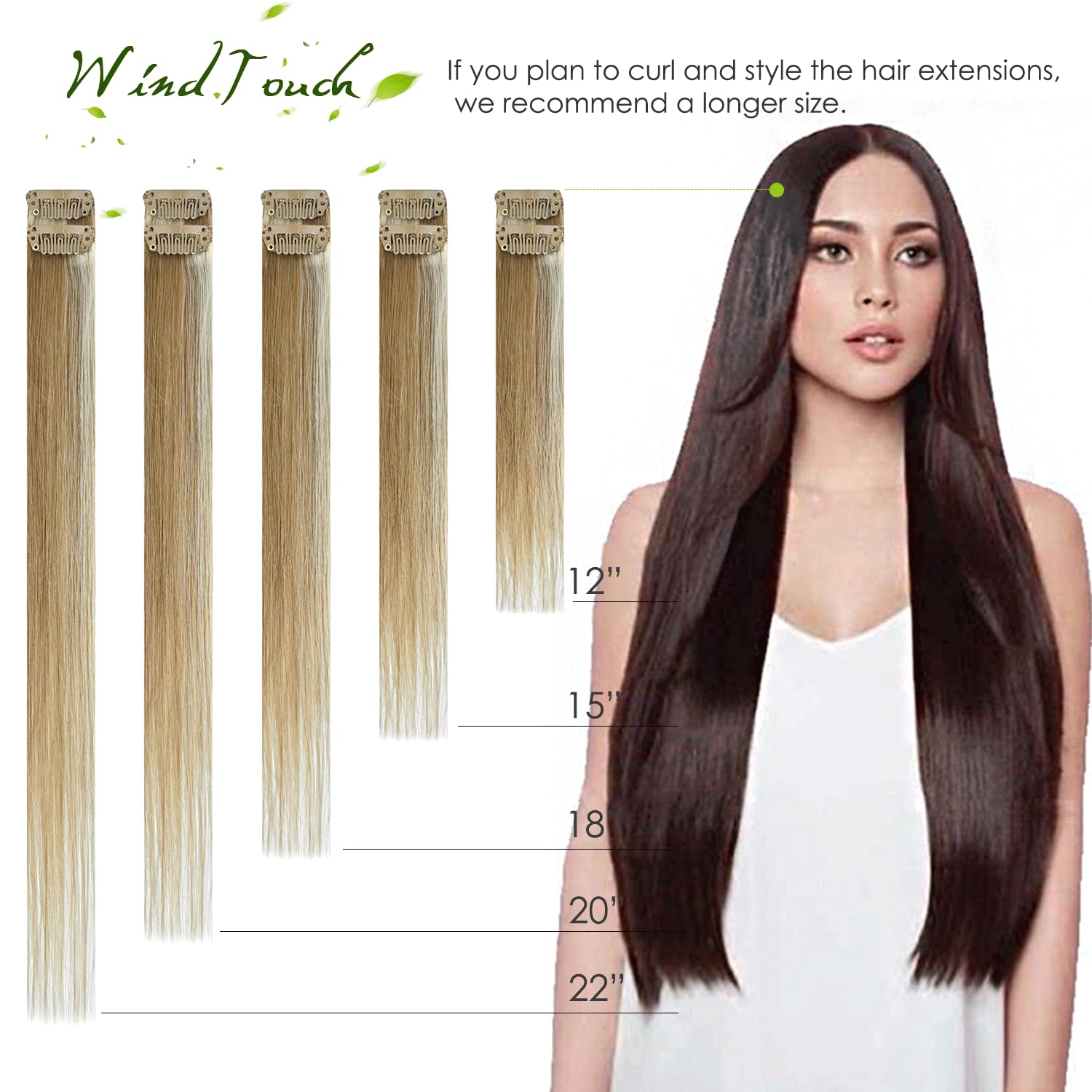 WindTouch Clip In Hair Extensions Human Hair Mixed Bleach Blonde 18Inch 75g Hair Extensions for Women Remy Blonde Extensions Clip in #18p613 7PCS