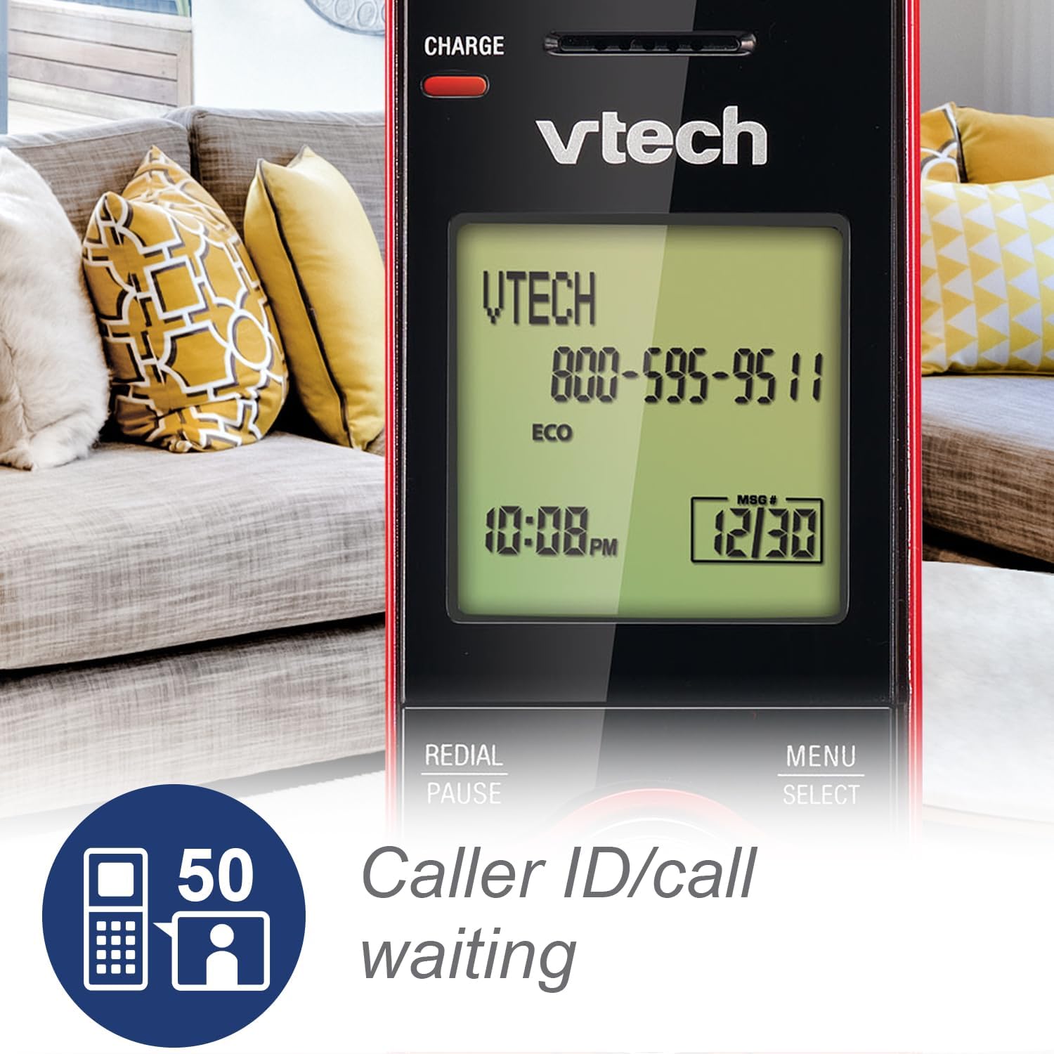 VTech CS6919-16 DECT 6.0 Cordless Phone, Red - Caller ID/Call Waiting (Stores 30 Calls), Backlit Keypad & Display, Full Duplex Handset Speakerphone, Wall Mountable