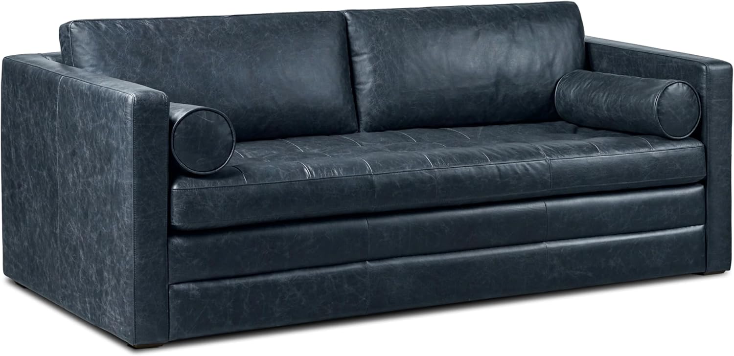 Poly & BARK 55" Tufted Leather Bed Bench for Bedroom End of Bed - Living Room Entry Way Bench - Pure Italian Leather Upholstery with a Solid Wood Frame - Ottoman Bench with Wooden Legs - Cognac Tan