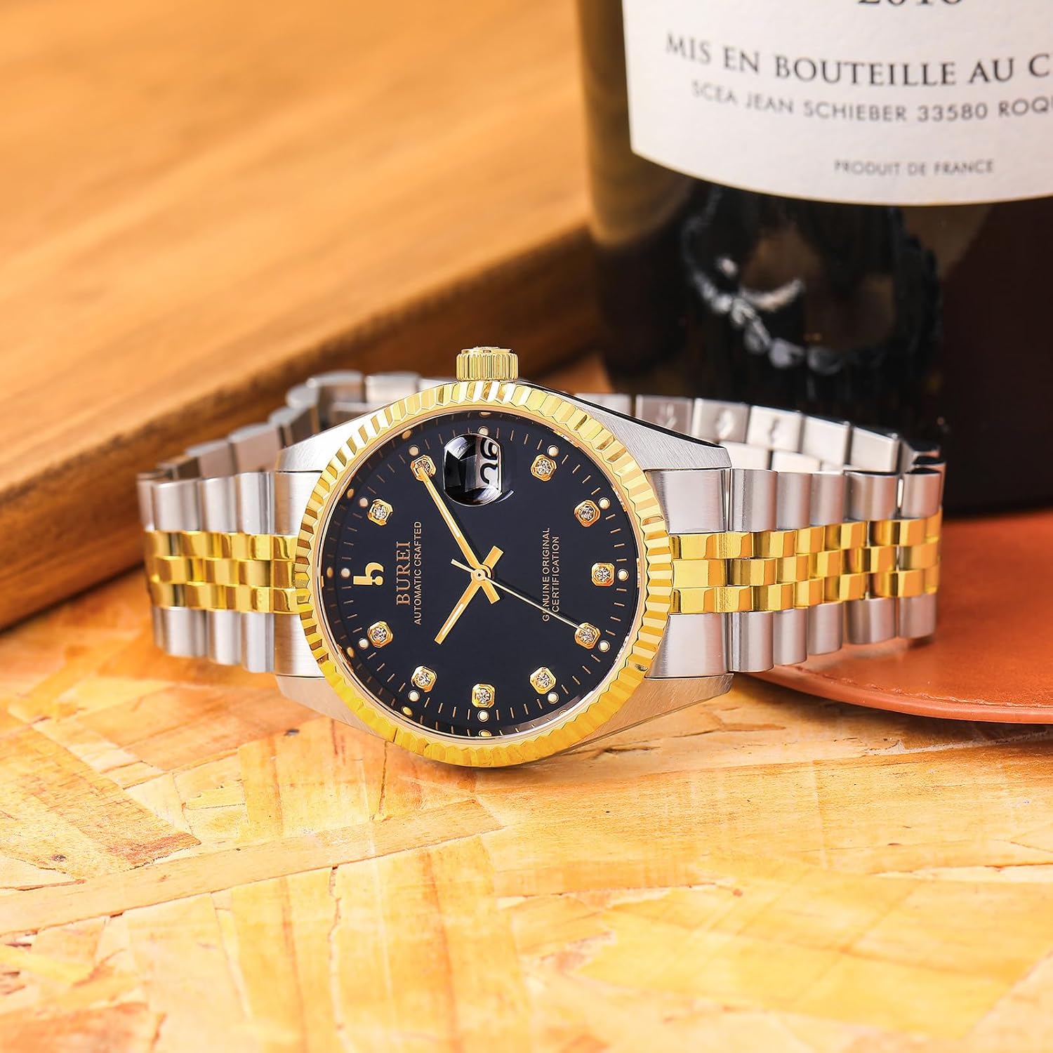 BUREI Men's Luxury Automatic Watch Fashion Waterproof Mechanical Watch, Adjustable Stainless Steel Two Tone Strap,Gift for Men
