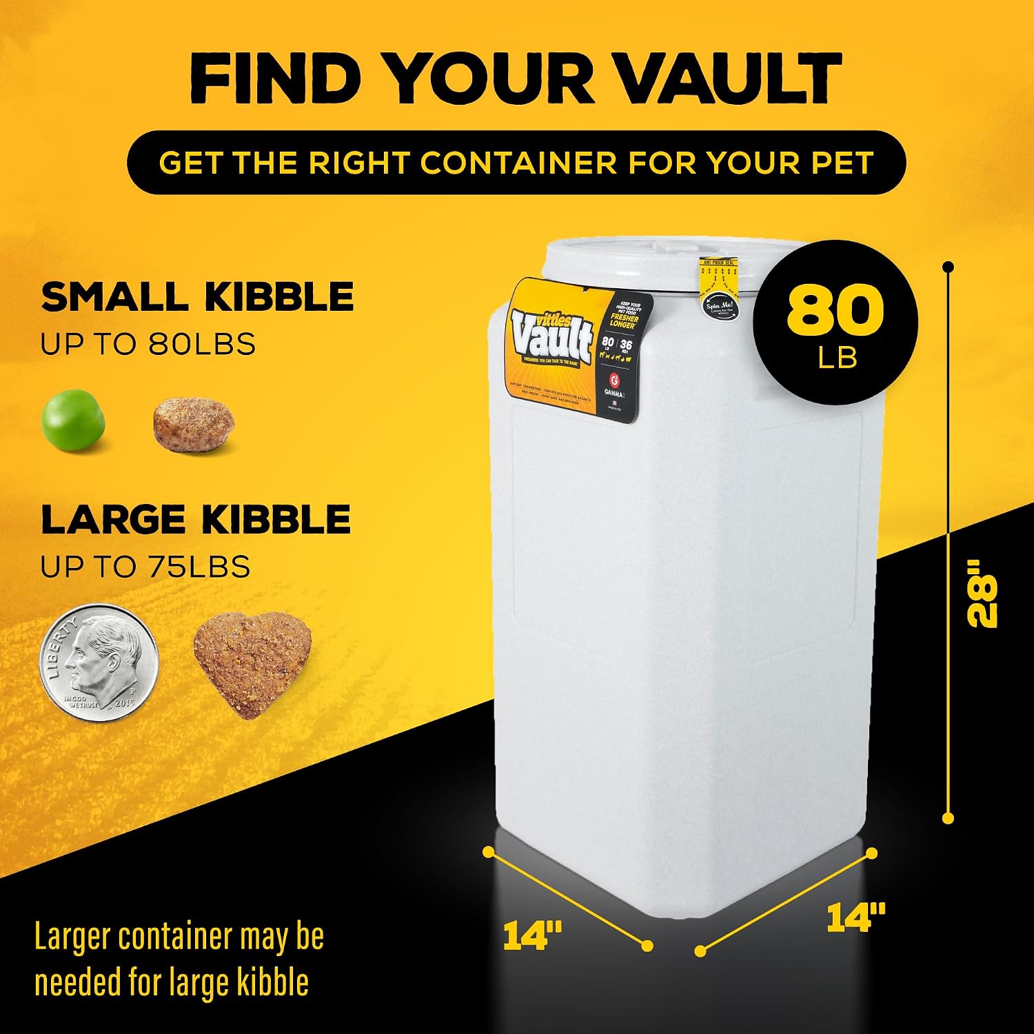 Gamma2 Vittles Vault Pet Food Storage Containers - Sealed Dog and Cat Food Storage Container, Fits up to 25lbs, Made in the USA - [12"L x 13.75"H] | Made in USA, 12 inch long by 13.75 inch tall, airtight lid keeps kibble fresh and pests out, a durable pa…