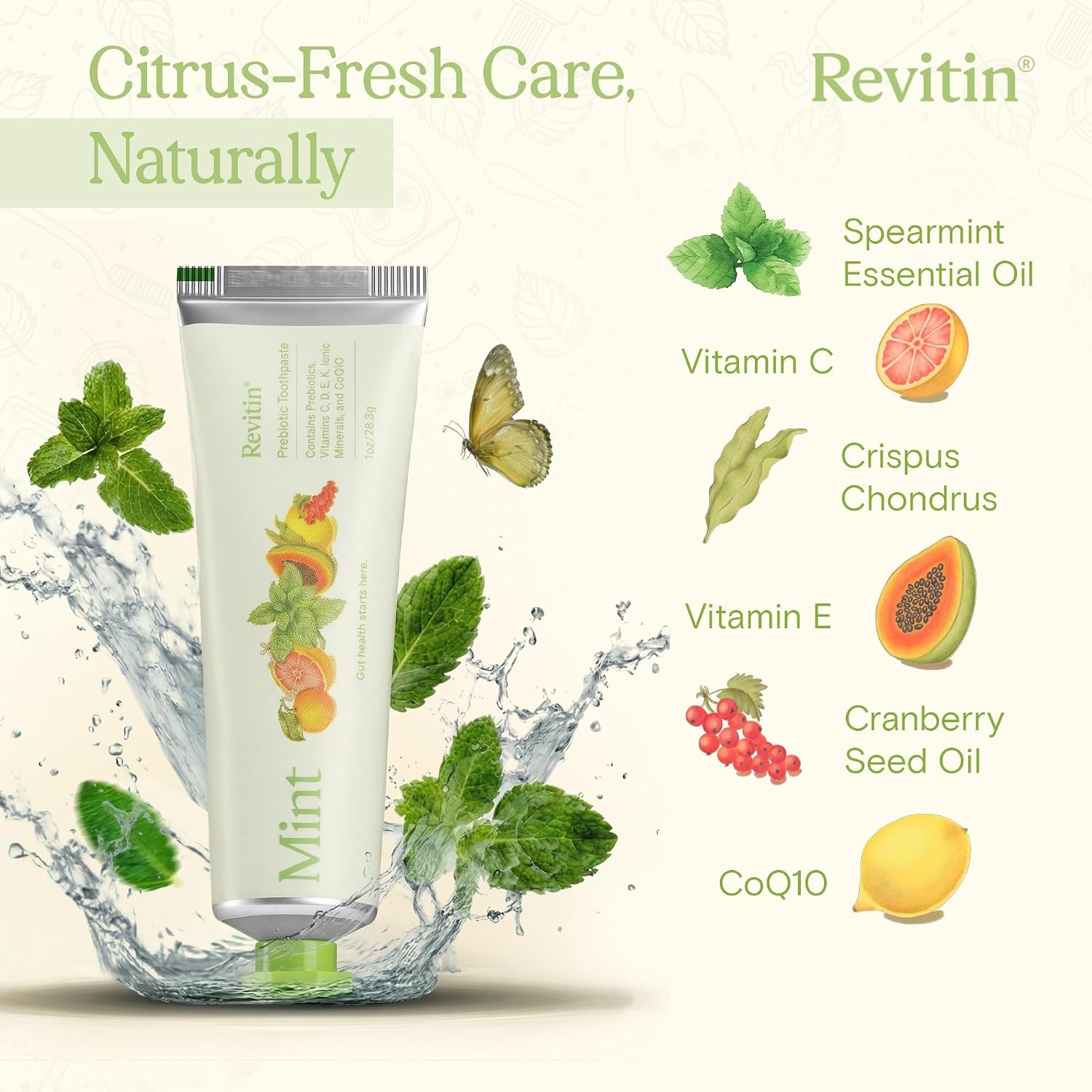 Revitin Toothpaste | Fluoride-Free Prebiotic Citrus Tooth Gel | No SLS, Gluten Free, Dye Free, GMO Free, No Sweeteners | Non-Toxic, Kid Approved