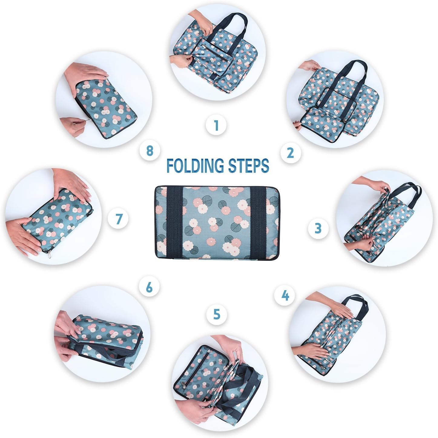 Travel Foldable Waterproof Duffel Bag - Lightweight Carry on Luggage Tote Duffel Bag(Black Floral)