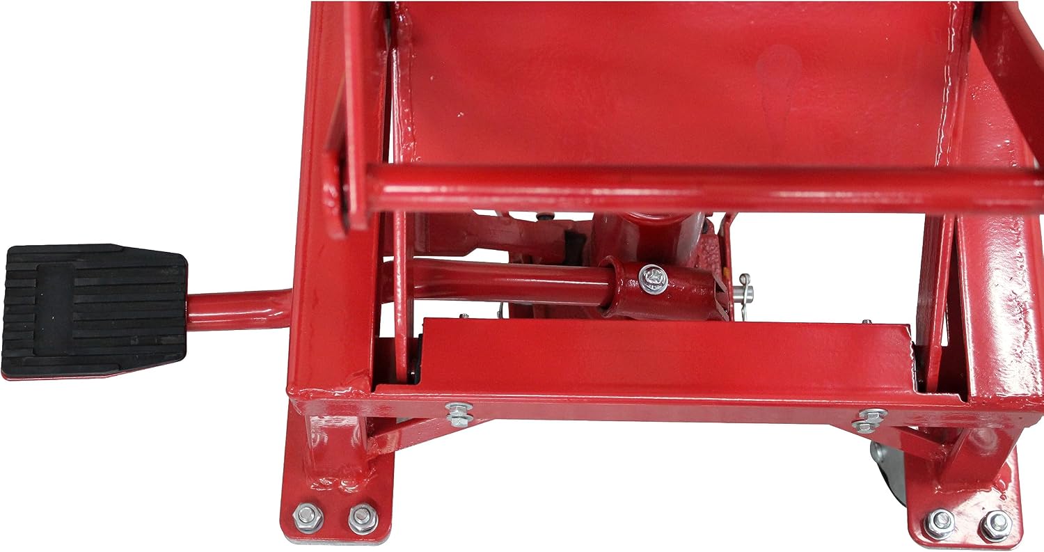 Extreme Max 5001.5083 Ultra-Stabile Hydraulic Motorcycle Lift Table with Foot Pad Lift Function - Raises Bikes from 13.25" to 34"