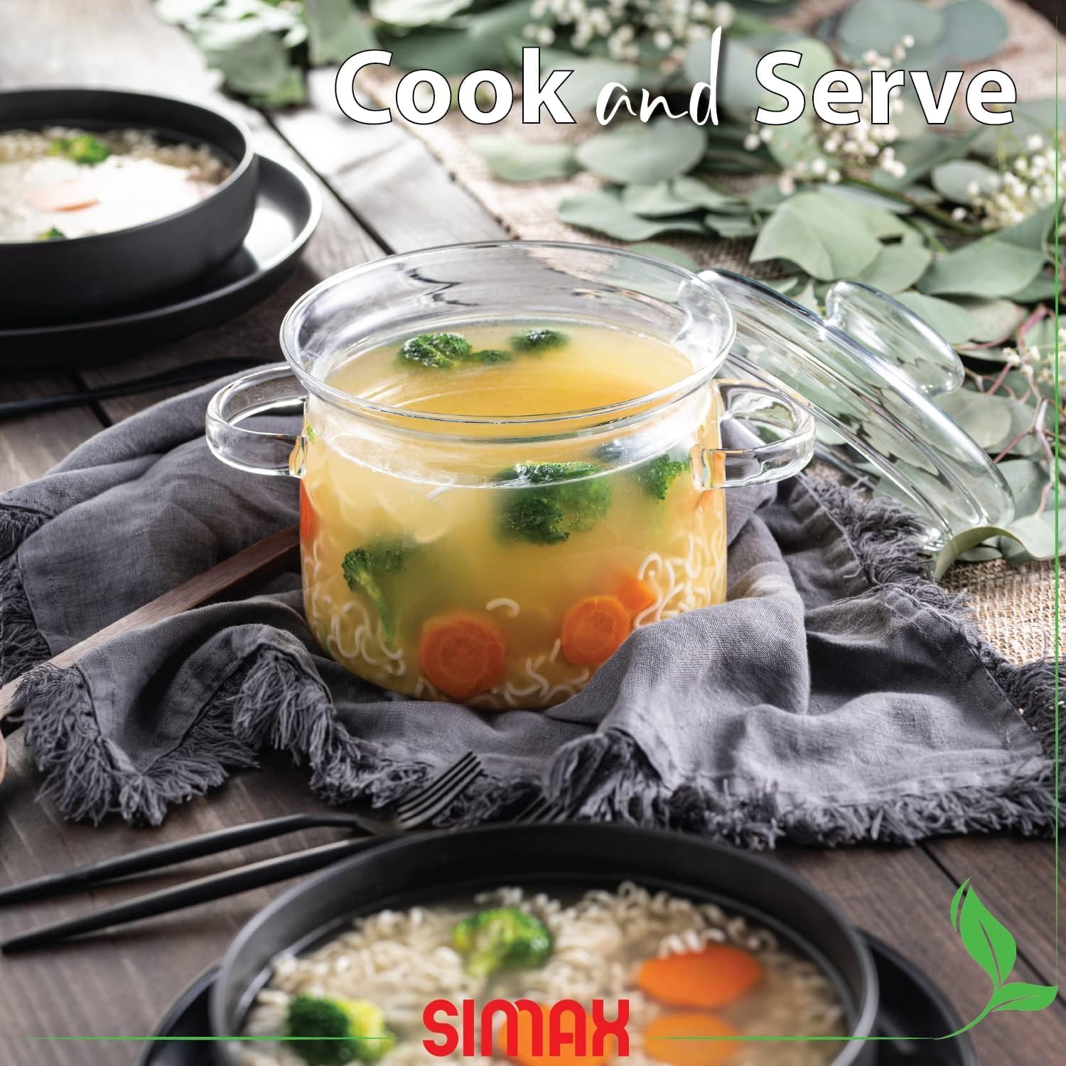 Simax 48 Oz Borosilicate Glass Saucepan With Lid - Microwave, Stove and Dishwasher Safe Potpourri Pot and Serving Dish