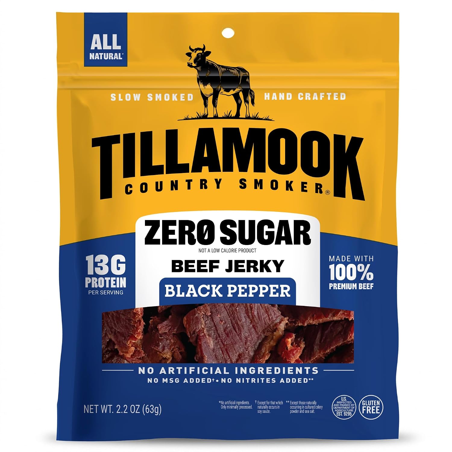Tillamook Country Smoker Zero Sugar Keto Friendly Beef Jerky, Black Pepper, 2.2 Ounce