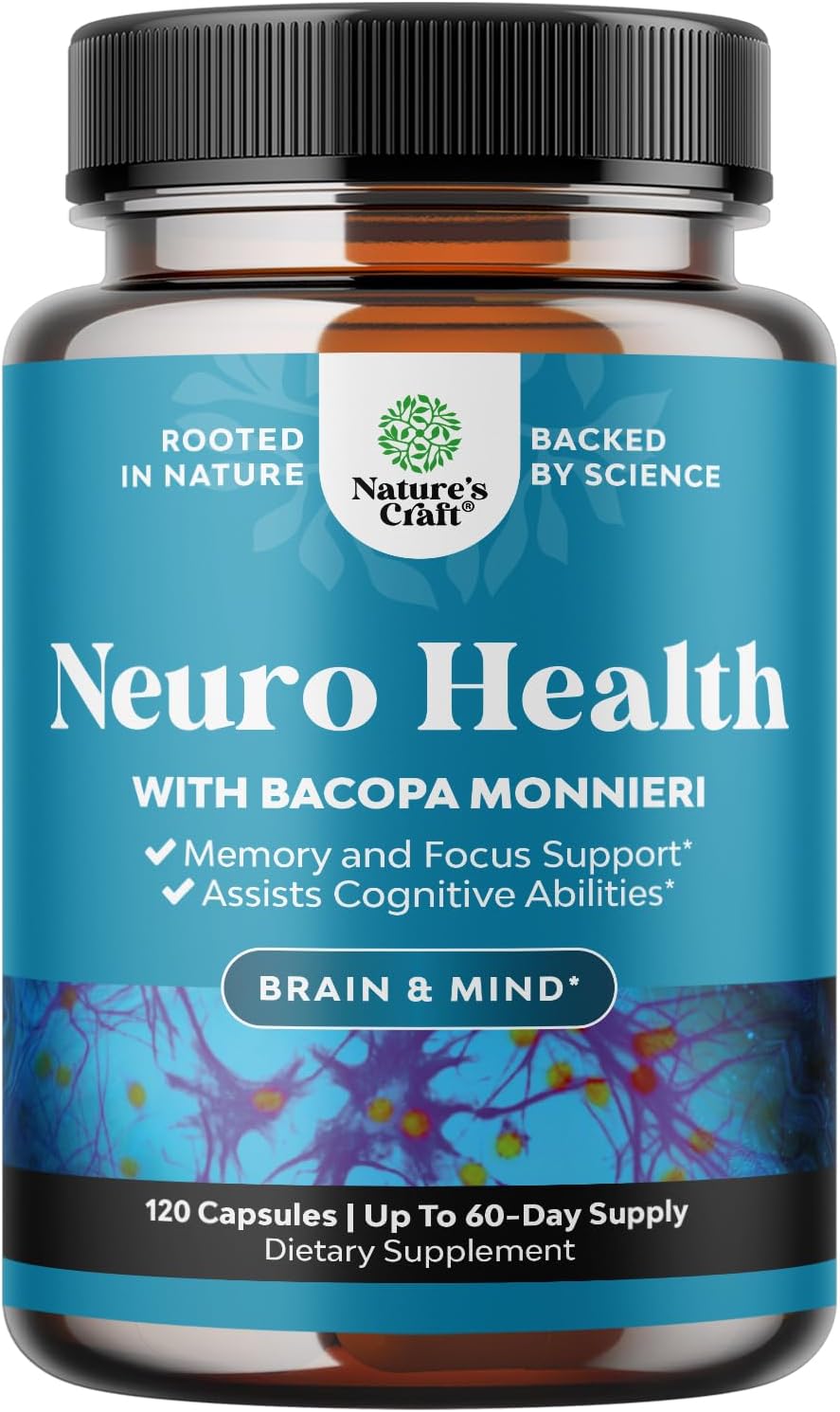 Nootropic Brain Supplement for Memory and Focus Support - Vitamins for Mental Support & Clarity with Bacopa Monnieri, VIT A, B6, Riboflavin, Niacin, Thiamin & Folate - Cognitive Complex - 60 Count
