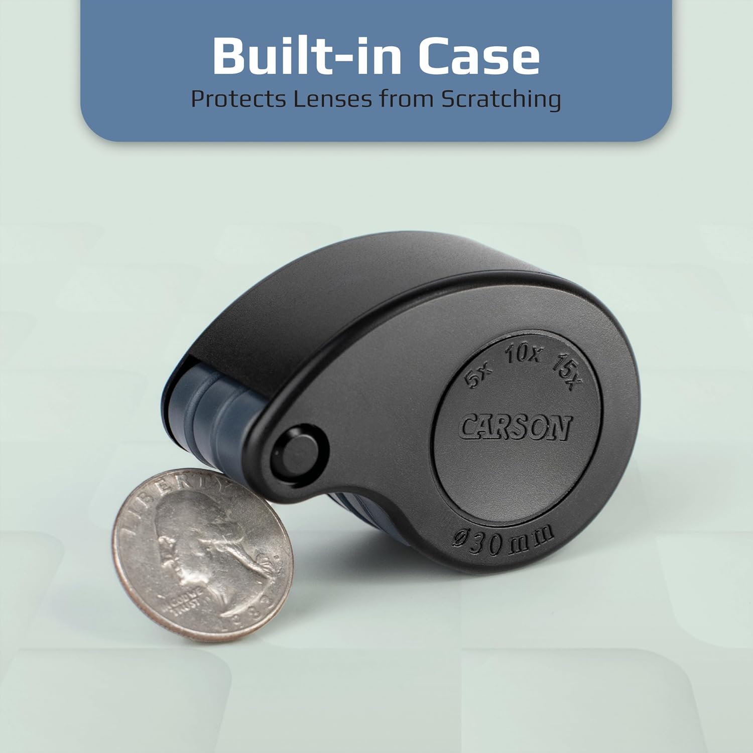Carson TriView 5x/10x/15x Folding Loupe Magnifier with Built-in Case, 3-in-1 Portable Loupe Magnifying Glass - Adjustable Magnification
